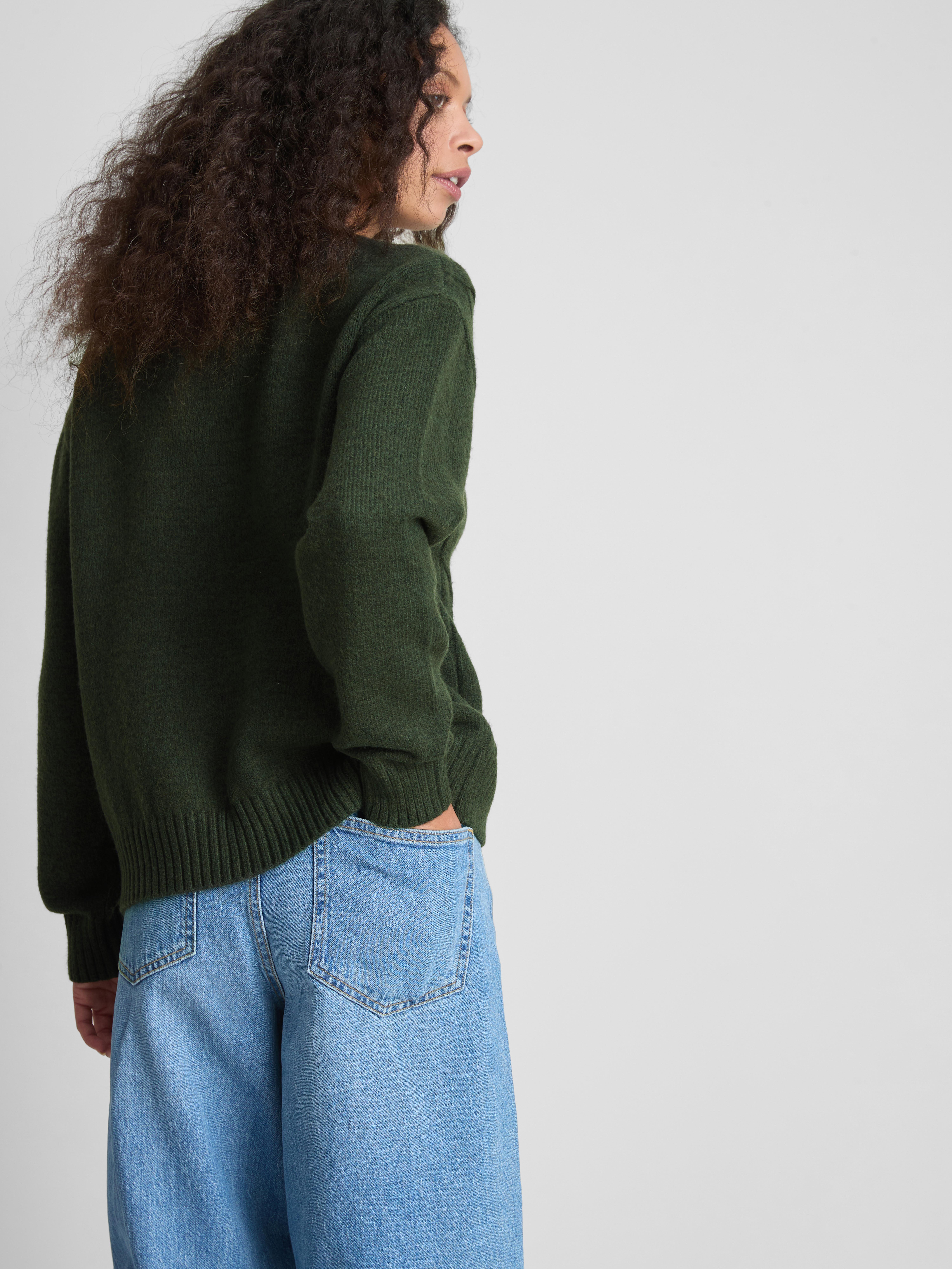 Cable Knit Crew Neck Sweater - Olive