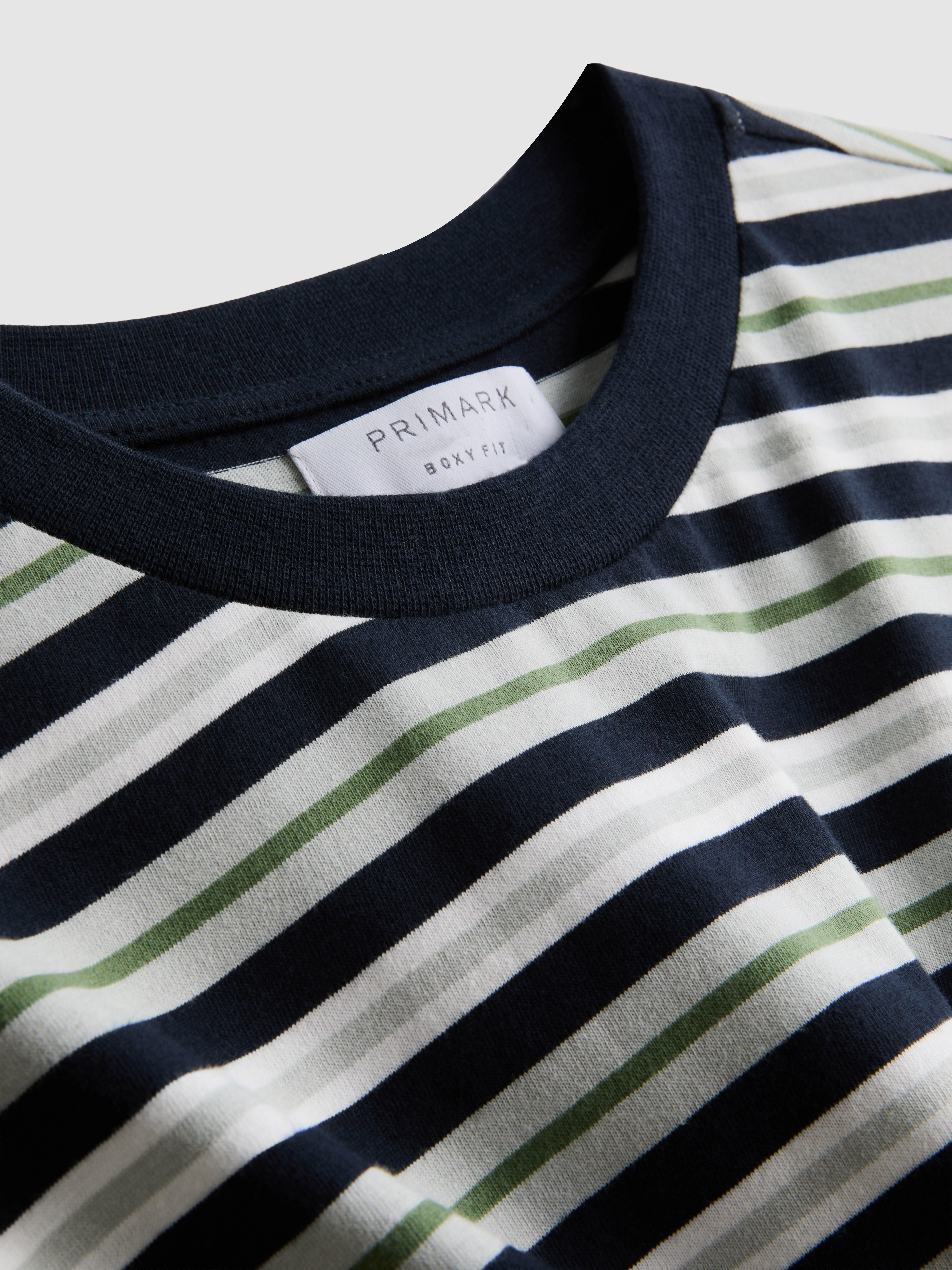 Pure Cotton Stripe Boxy T-Shirt - Green