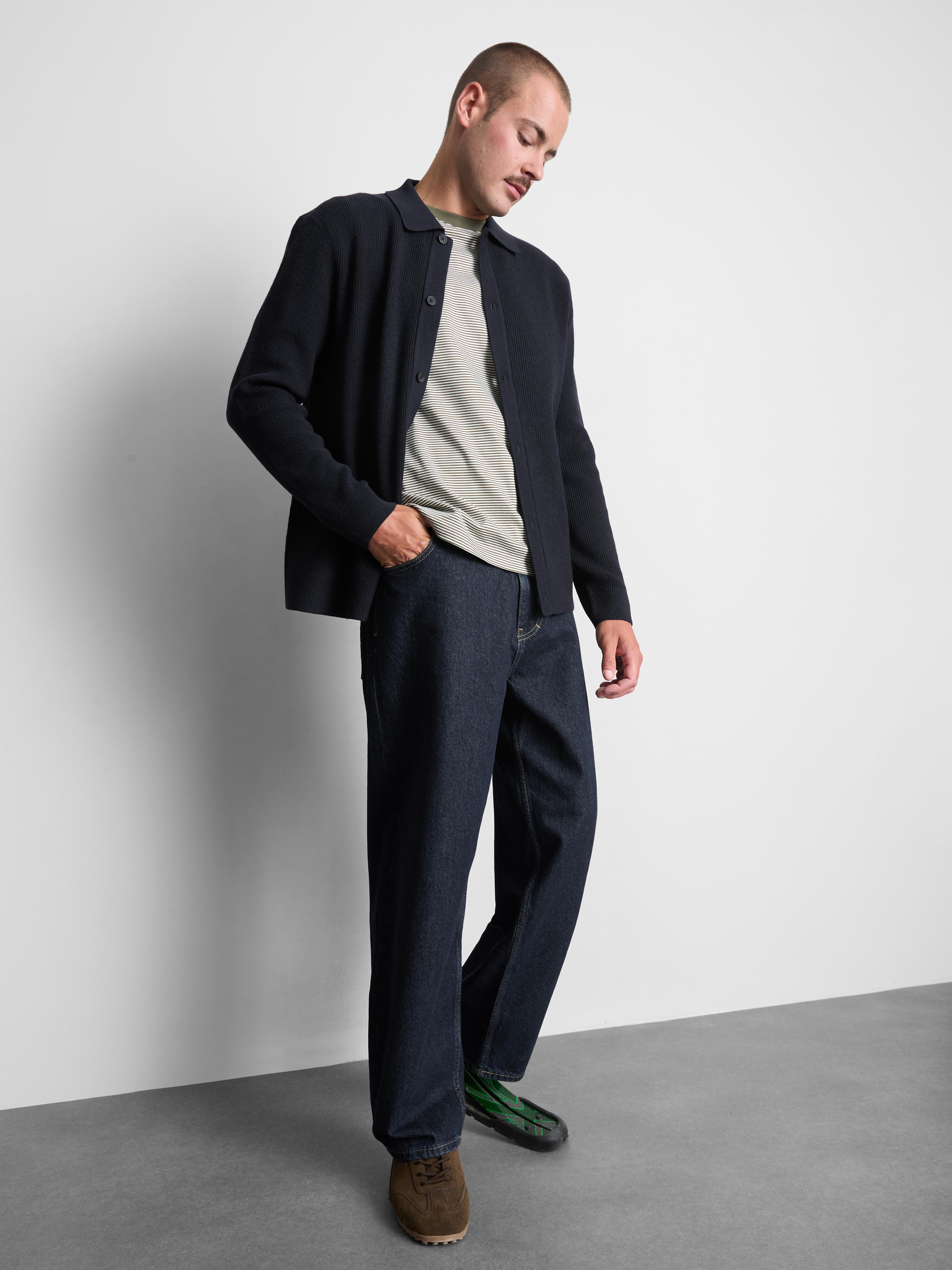 Wool Blend Knitted Cardigan - Navy