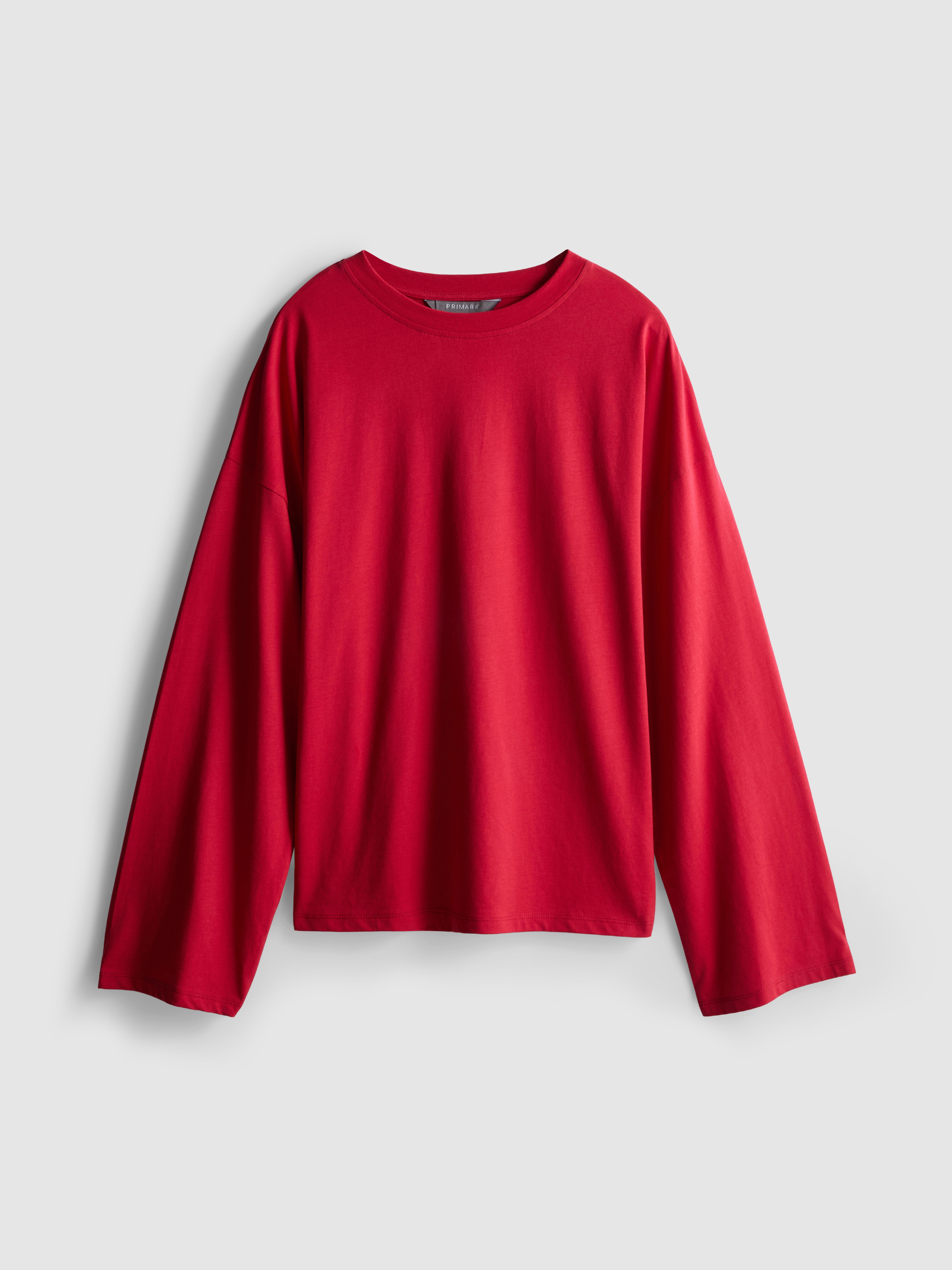 Pure Cotton Relaxed Bell Sleeve Tee - Red