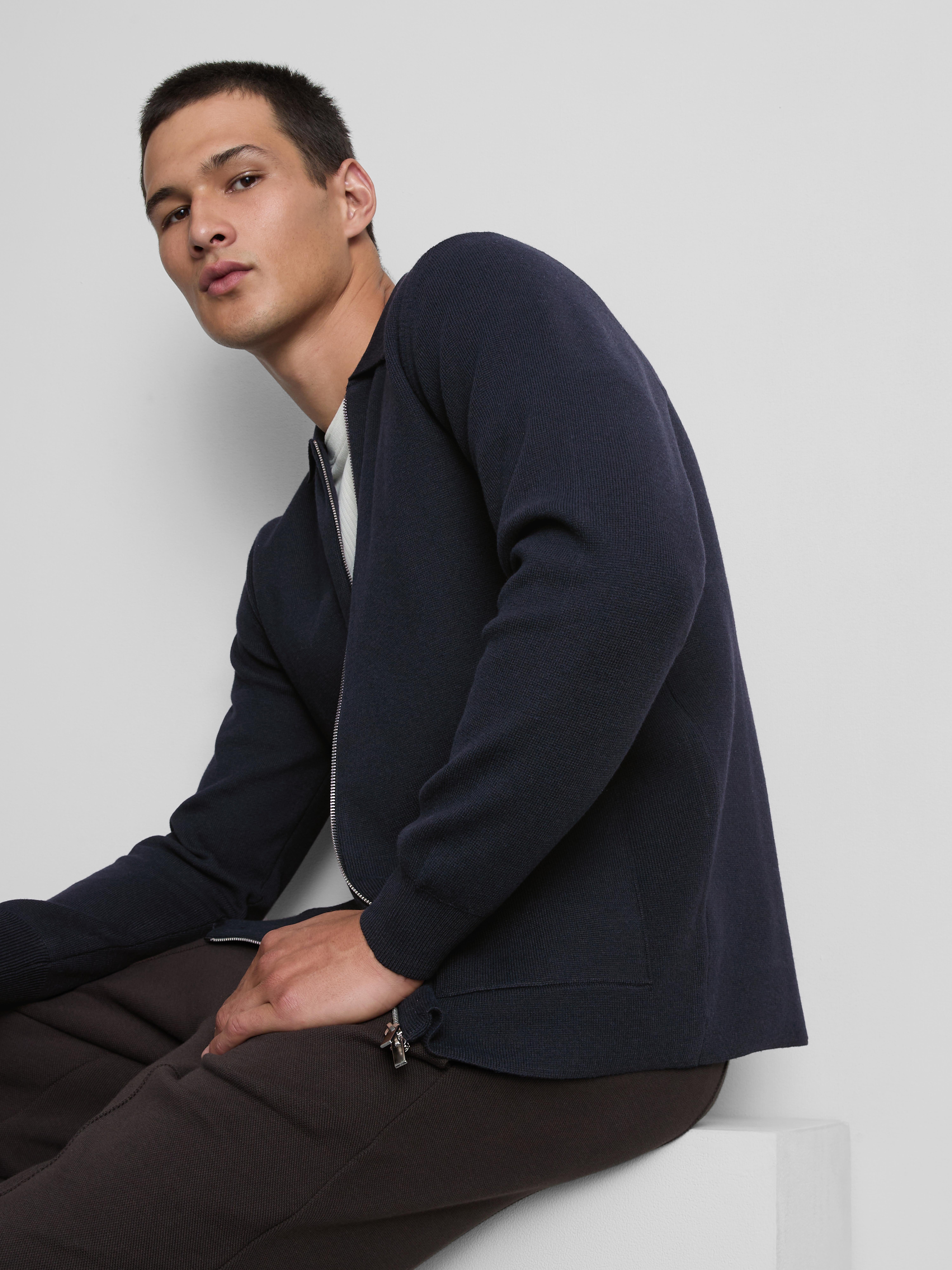 The Edit Knitted Harrington Jacket - Navy