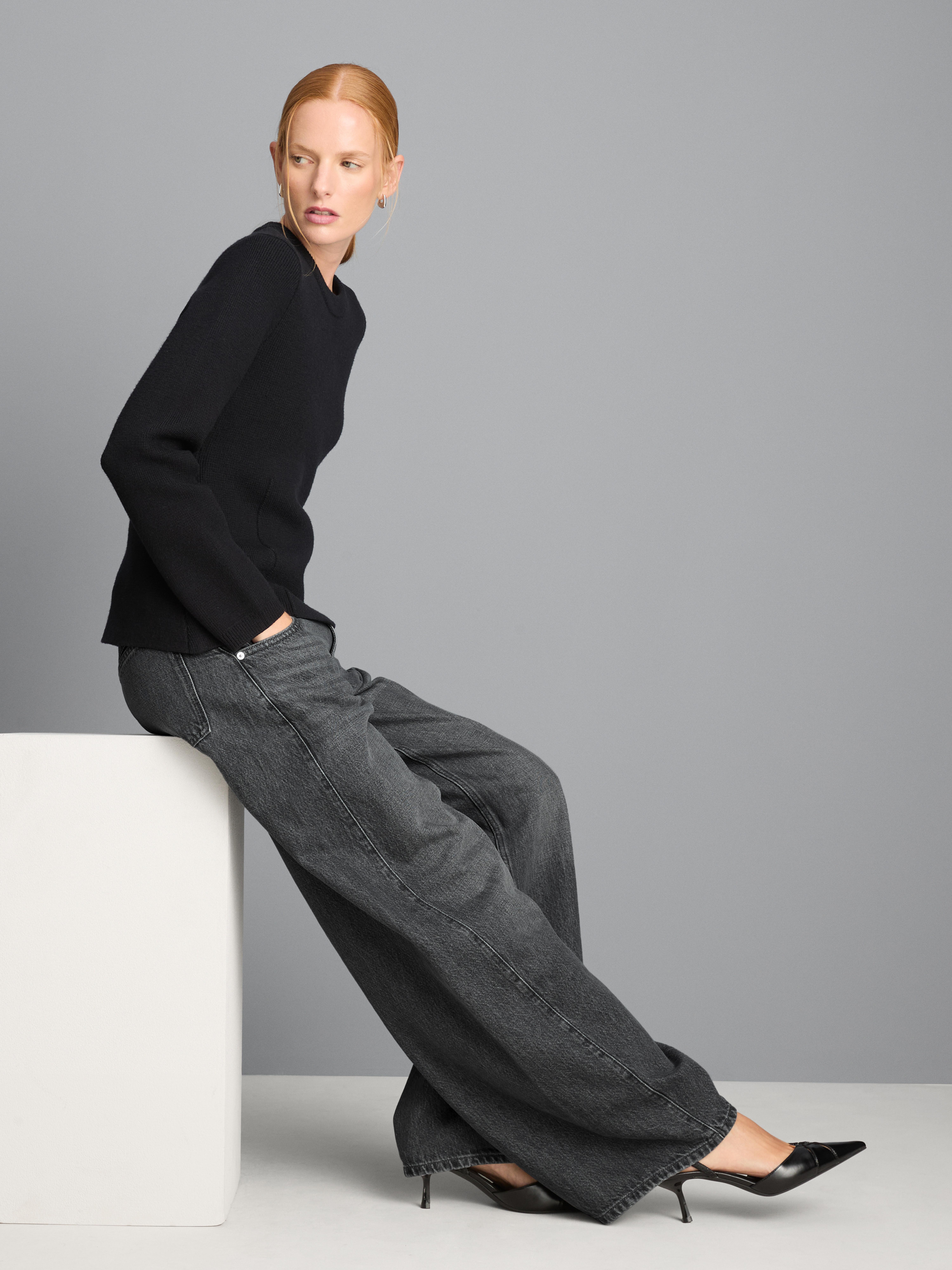 Cotton Denim Baggy Barrel Leg Jeans - Gray