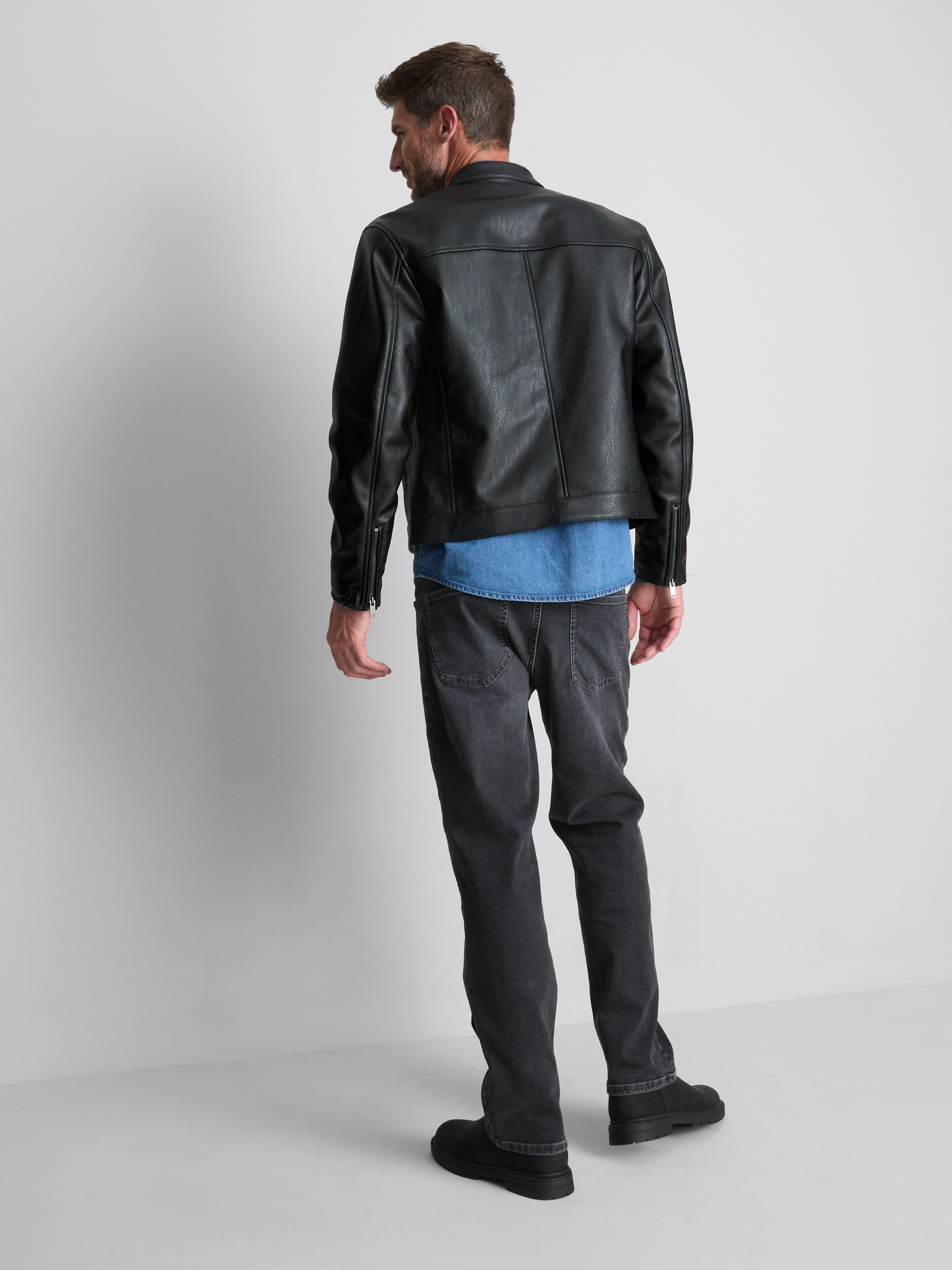Faux Leather Zip-Up Jacket - Black