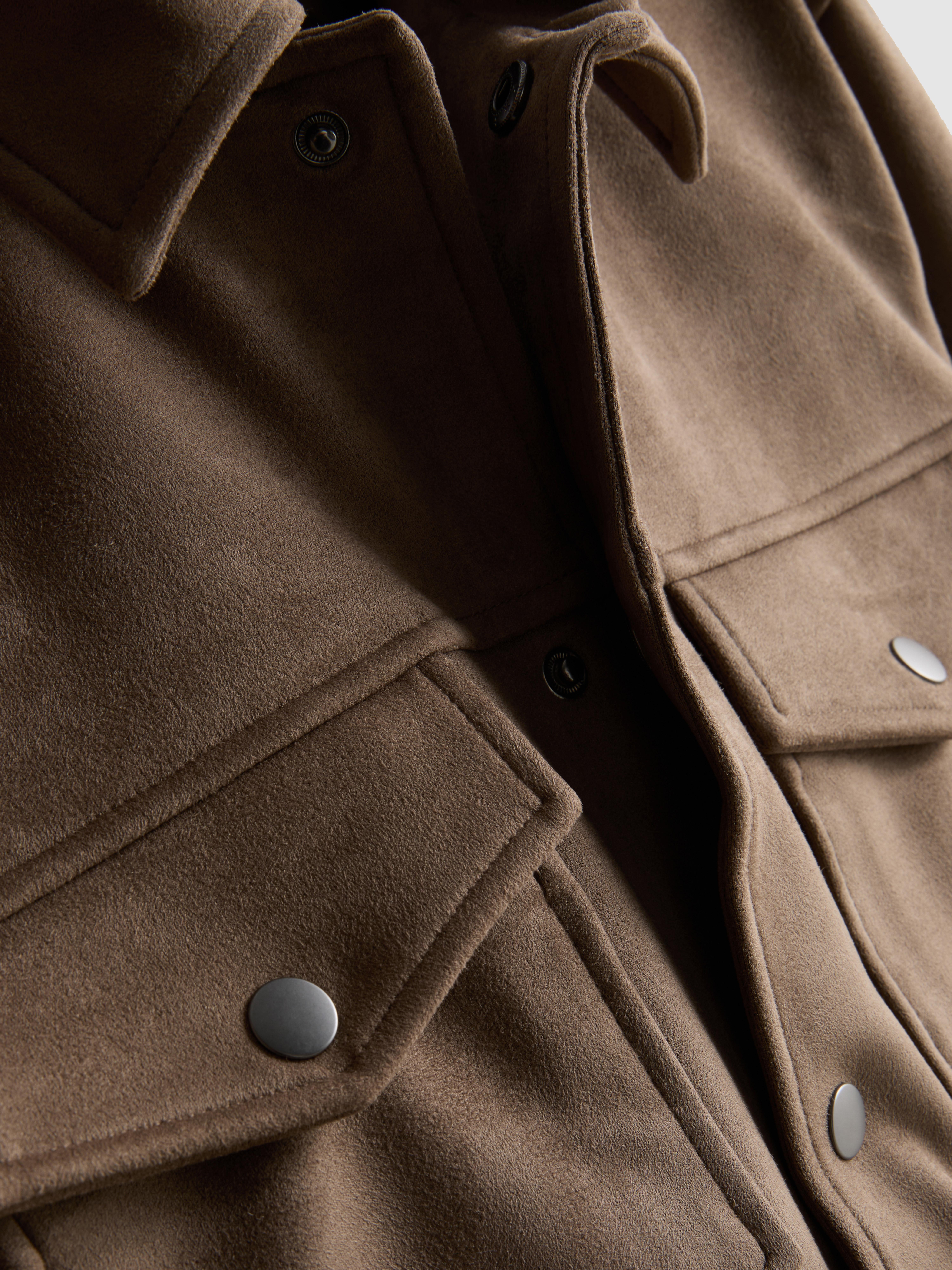 Faux Suede Trucker Jacket - Taupe