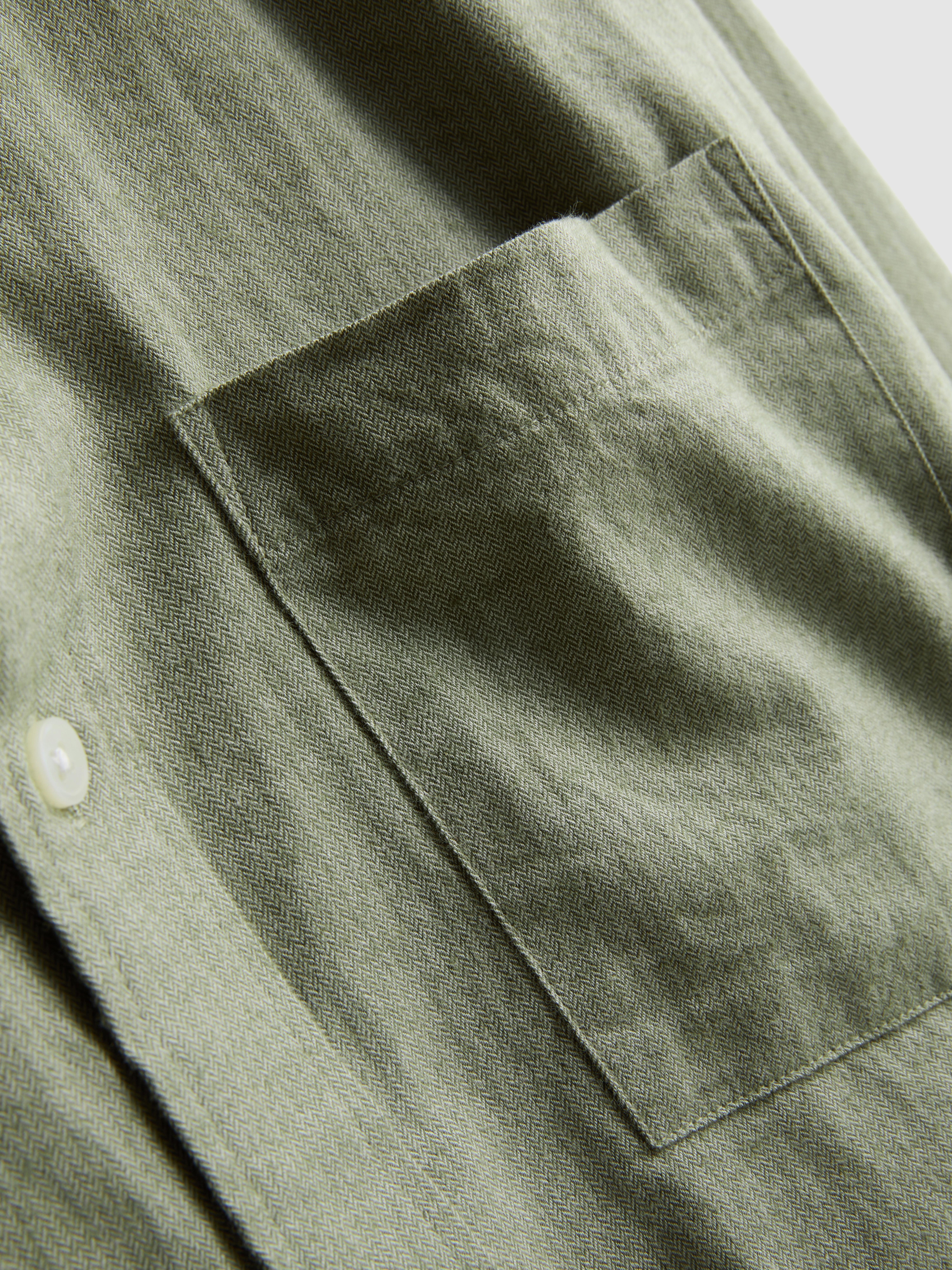 Pure Cotton Button-Down Shirt - Green