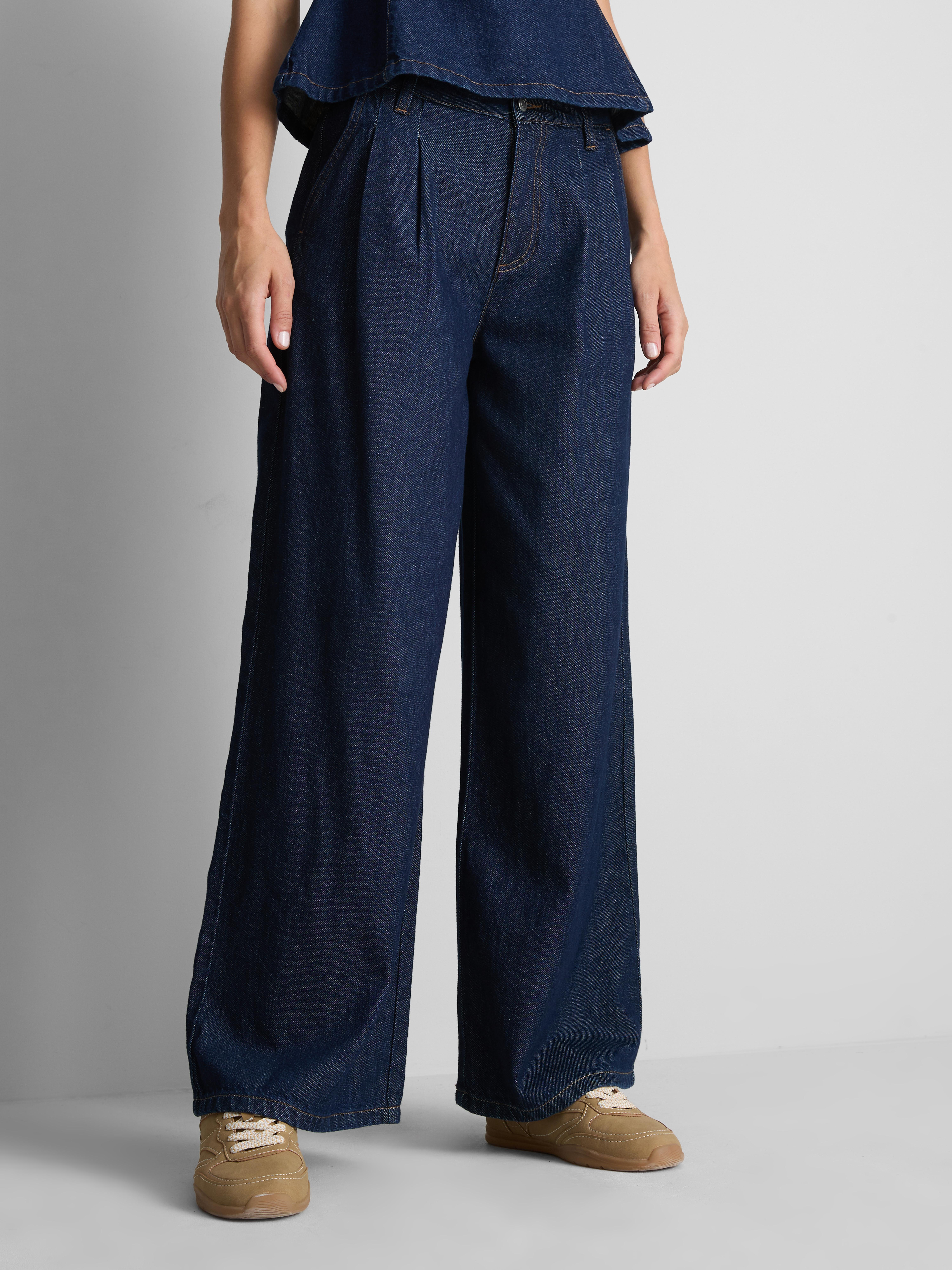 Paula Echevarría Pleat-Front Wide-Leg Jeans - Indigo