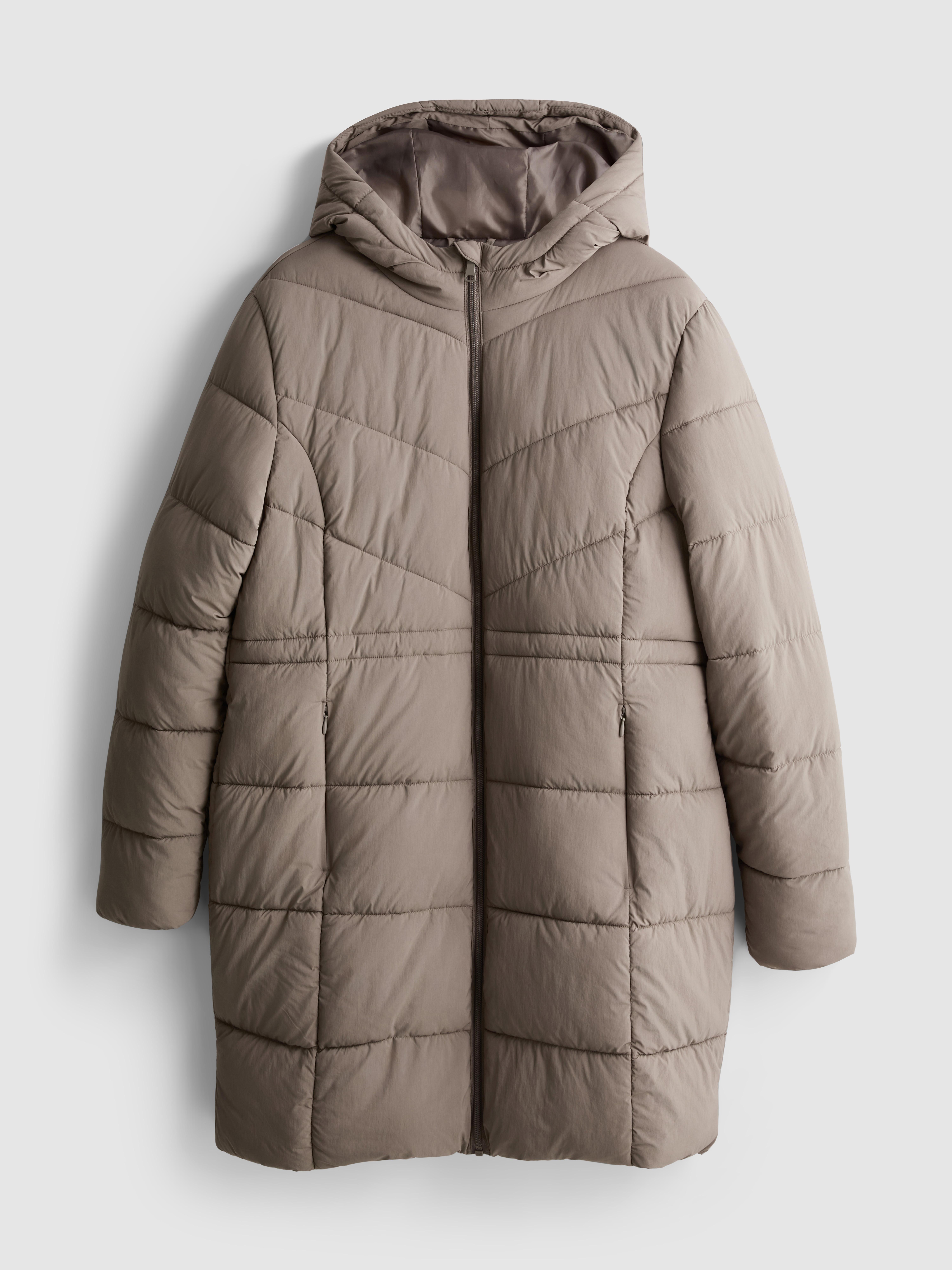 Longline Hooded Puffer Jacket - Mocha