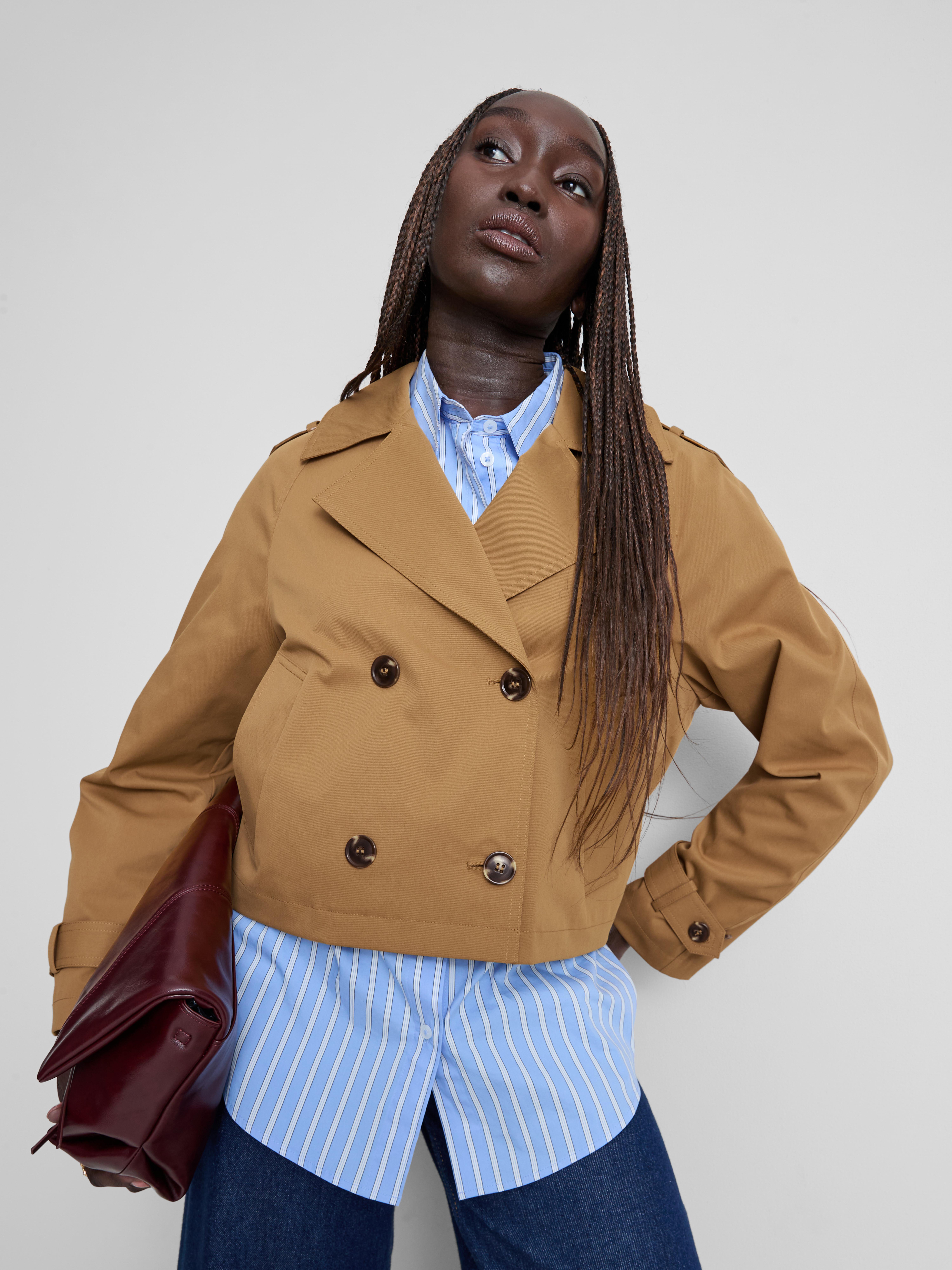 Double-Breasted Boxy Rain Jacket - Caramel