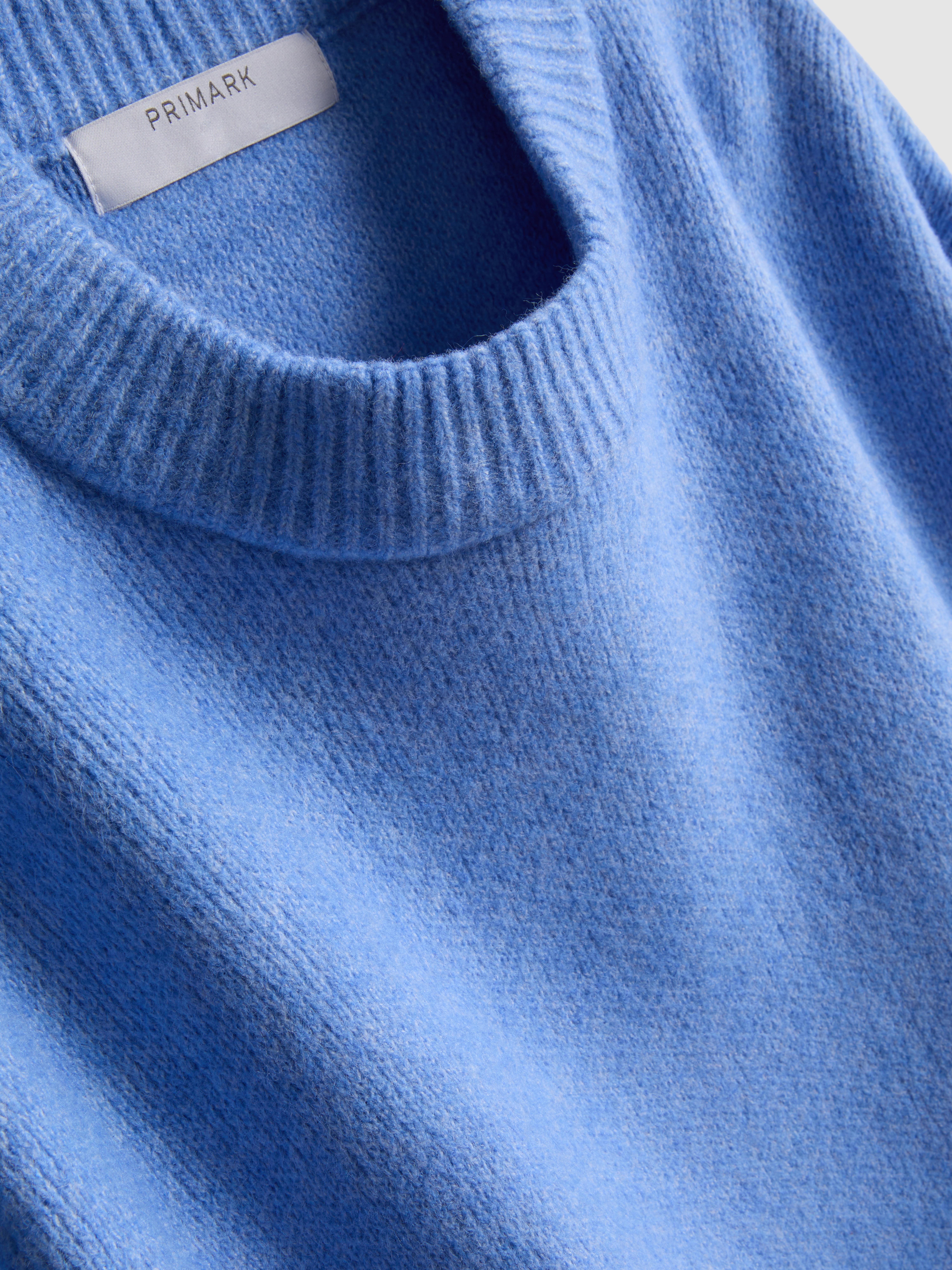 Wool Blend Oversized Crew Neck Sweater - Blue