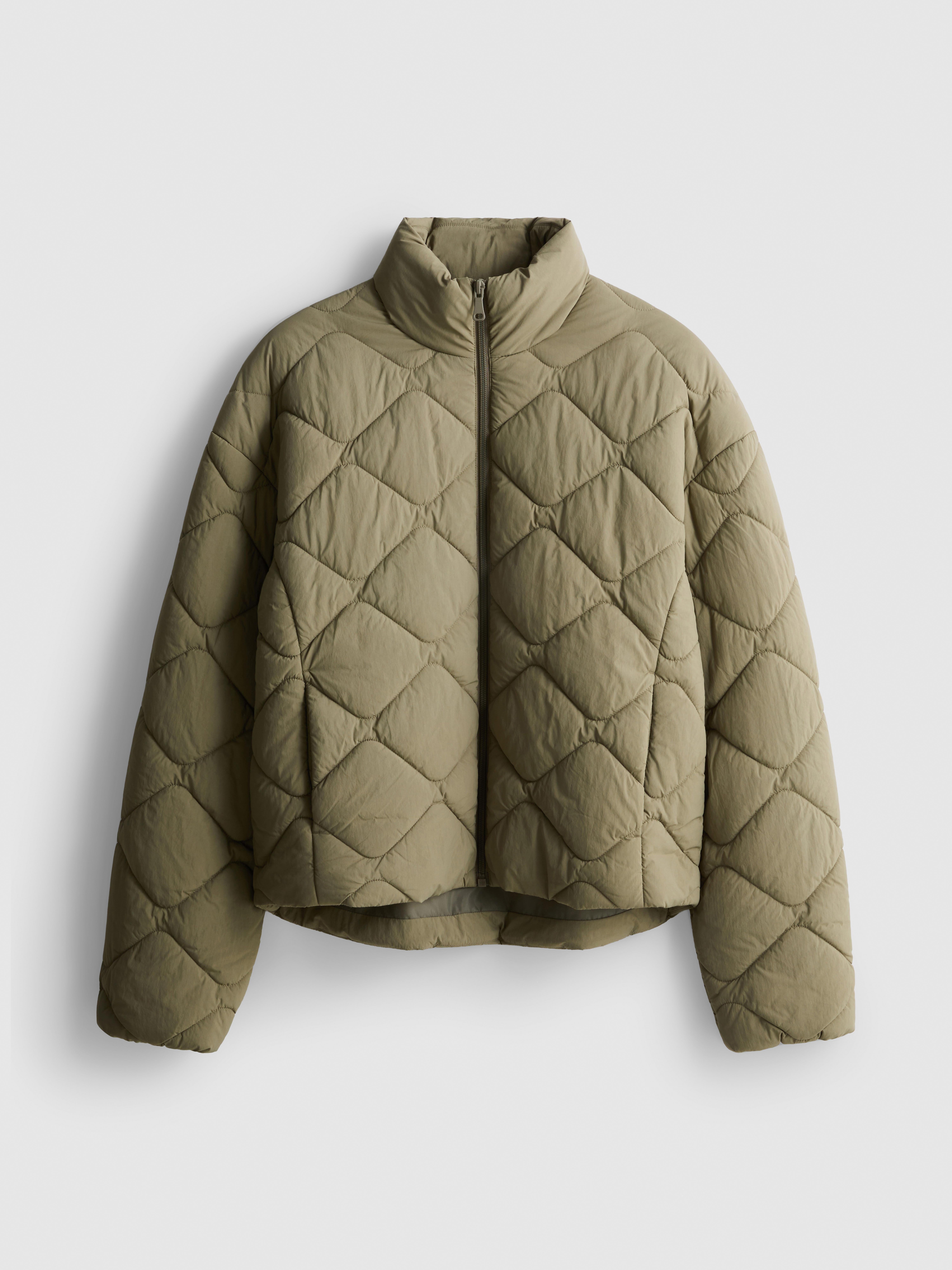 Quilted Funnel Neck Jacket - Olive