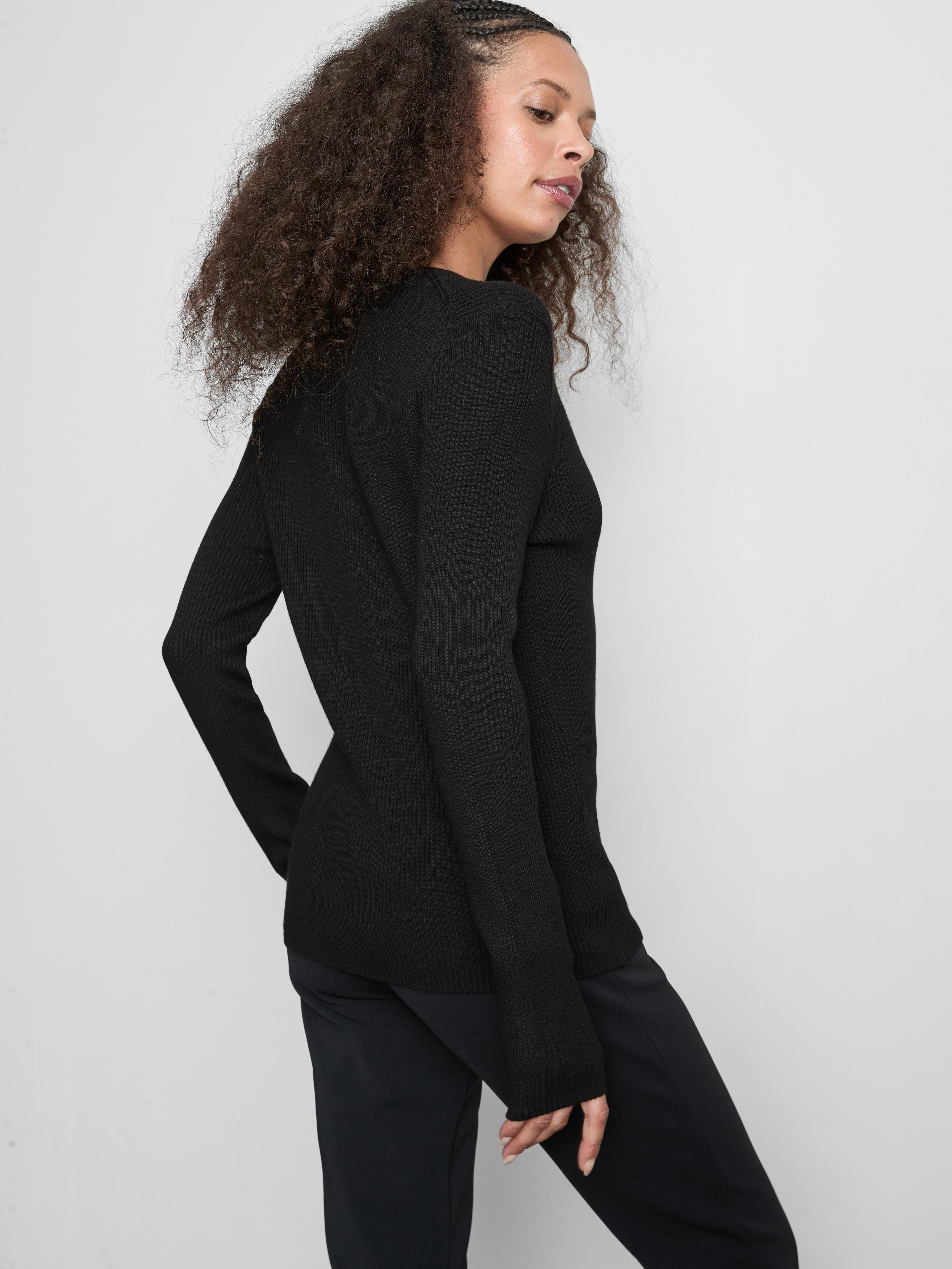 Ribbed Round Neck Cardigan - Black