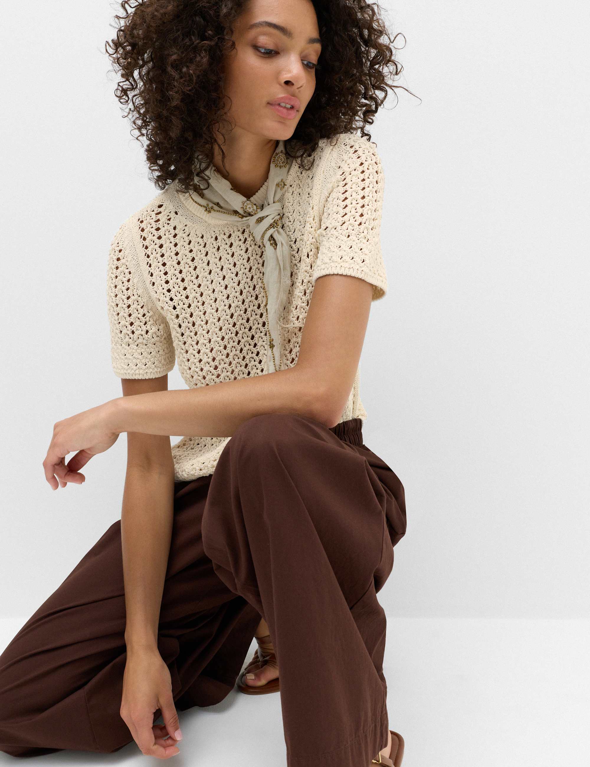 Cotton Blend Textured Knitted Top