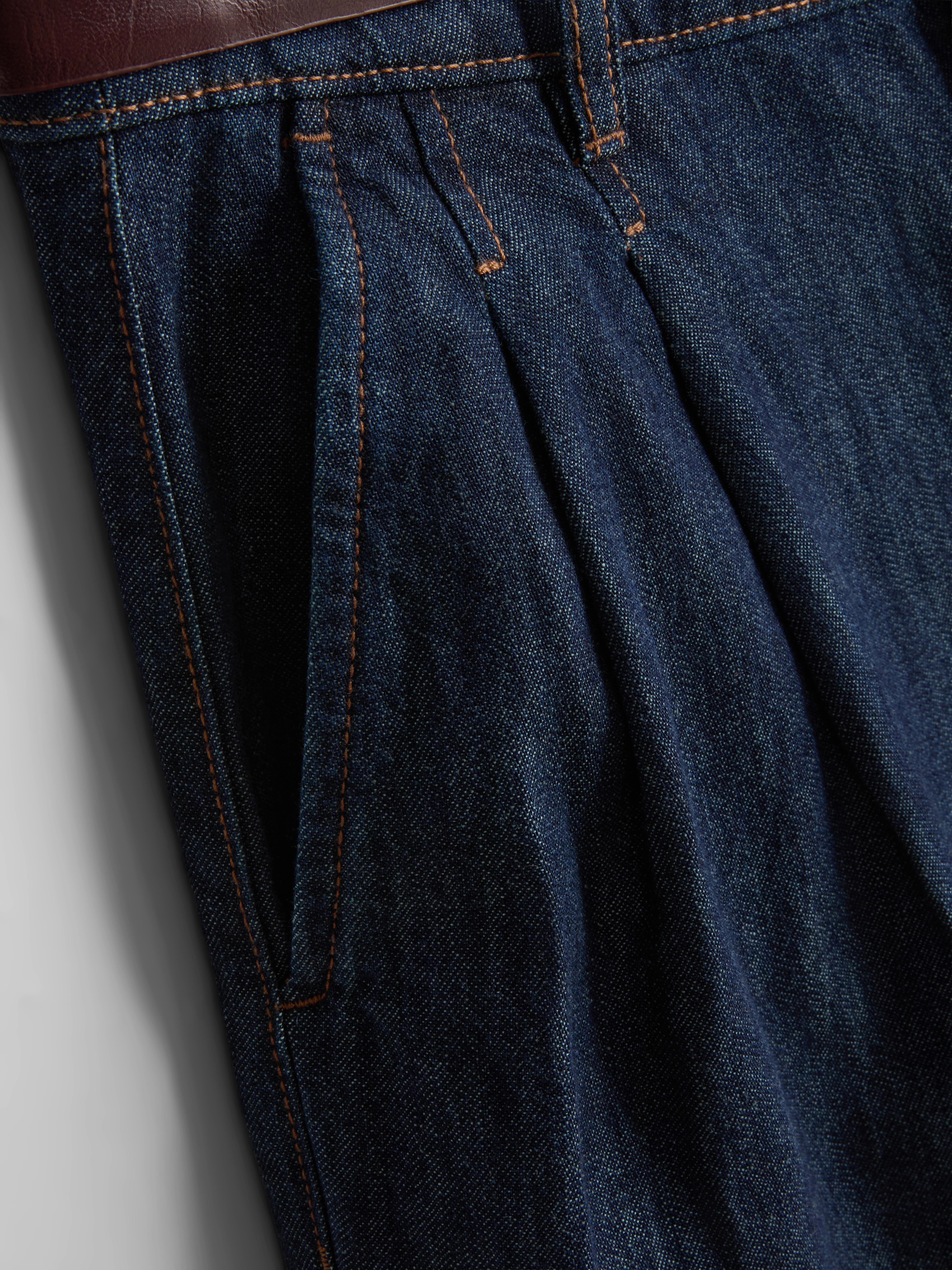 Cotton Denim Belted Culotte Pants - Indigo