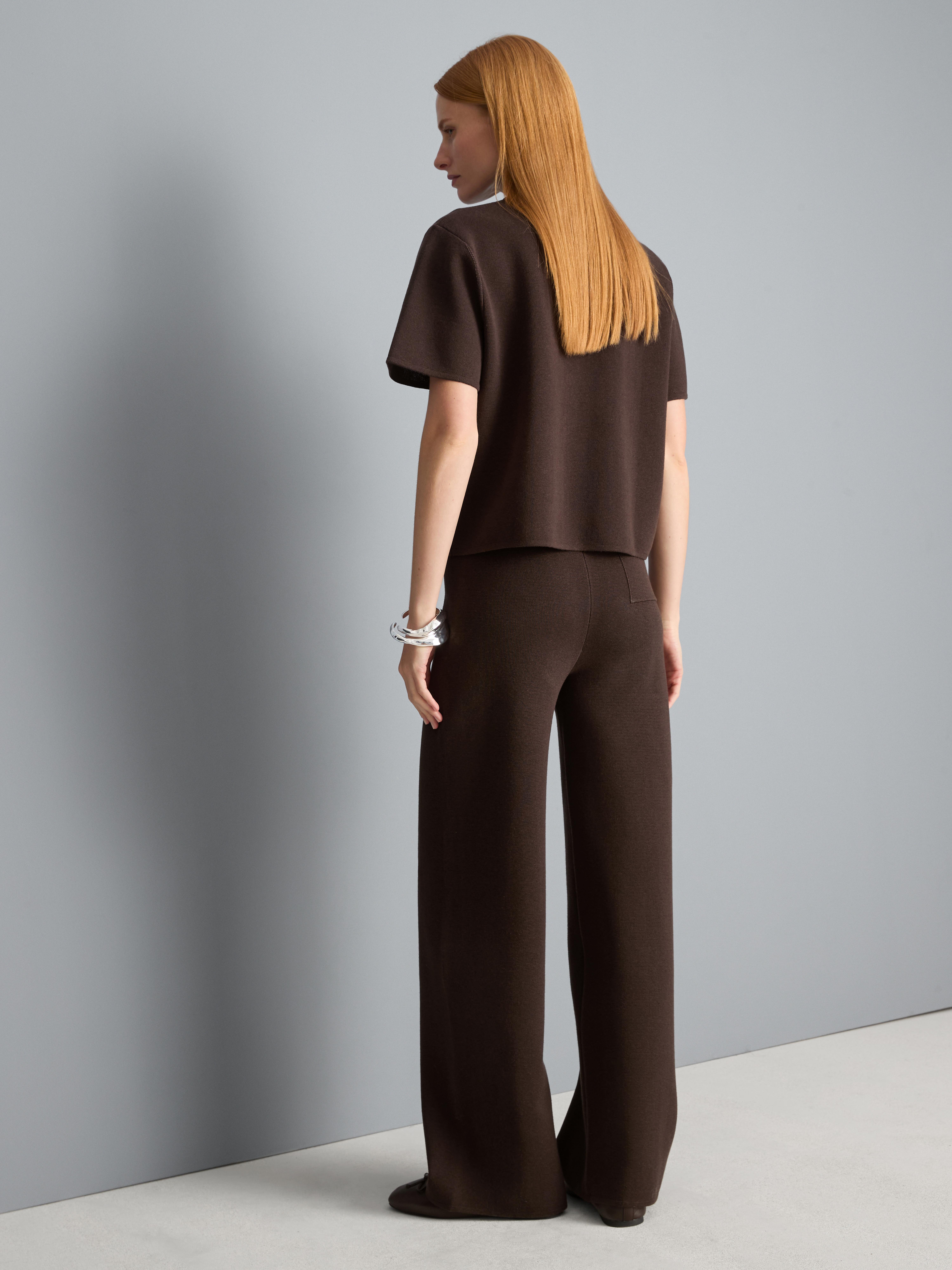 Compact Knit Wide-Leg Pants - Chocolate