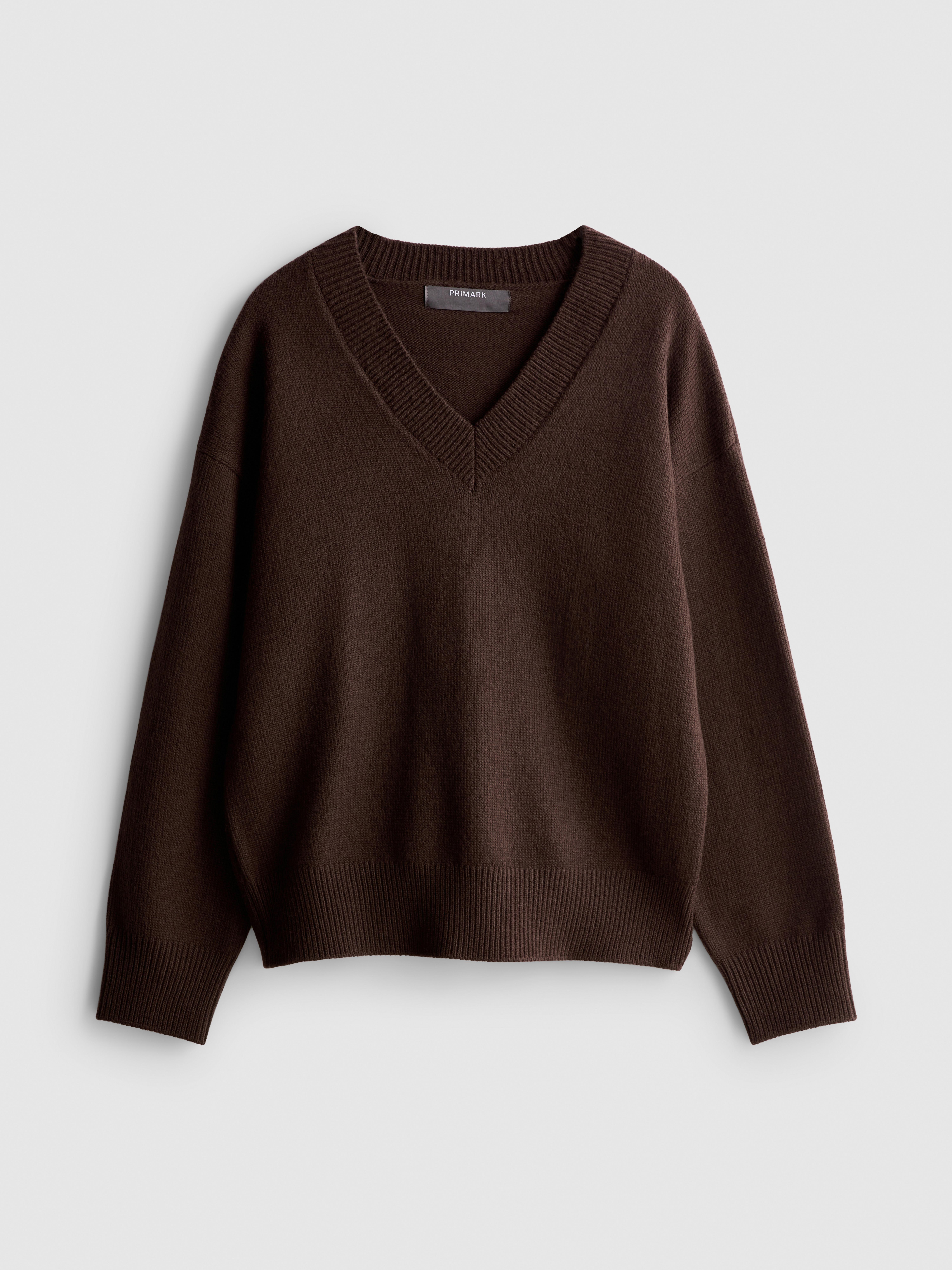 Knitted V-Neck Sweater - Chocolate