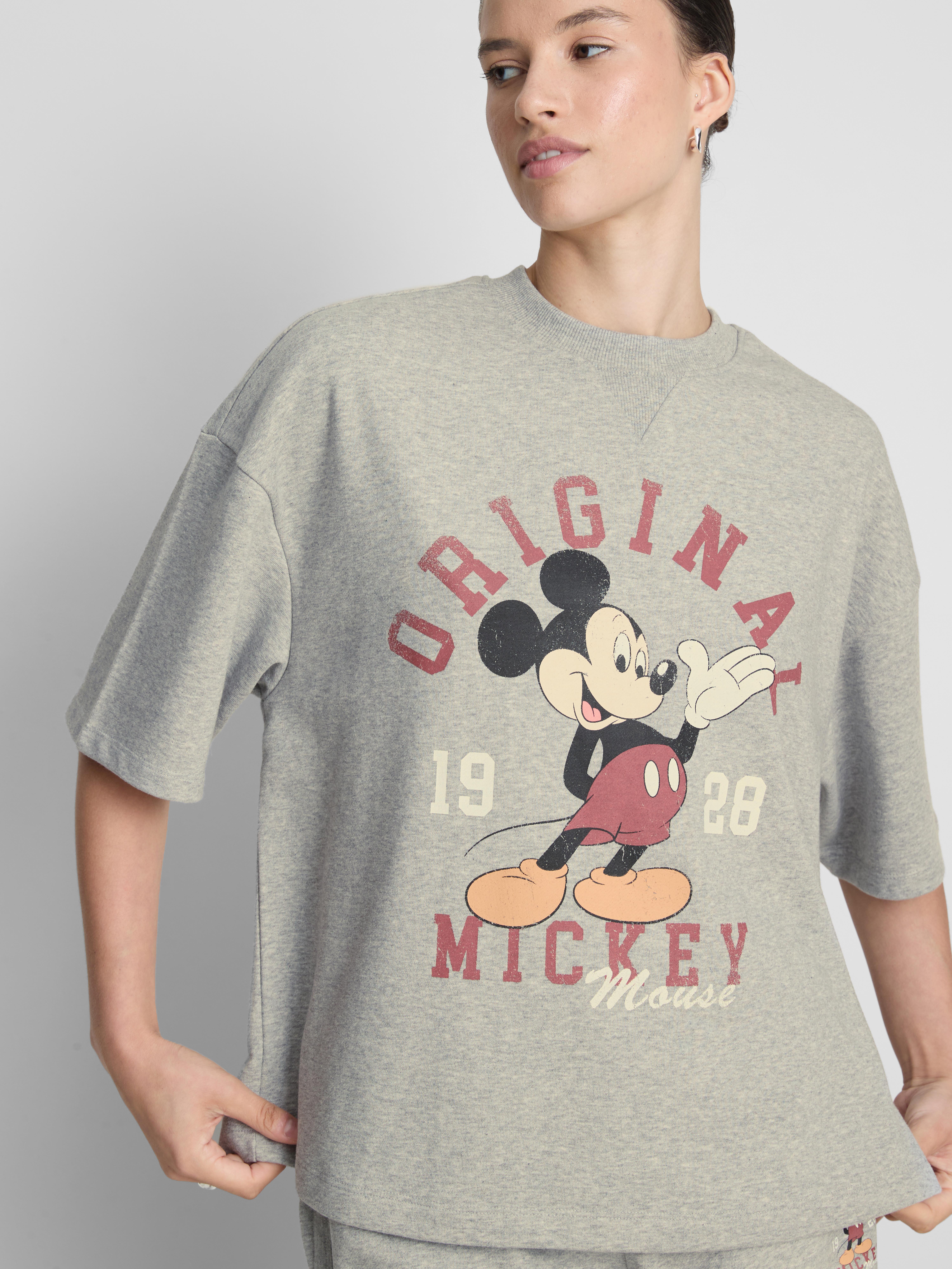 Disney's Mickey Mouse Cotton Rich Short Sleeve Sweatshirt - Gray Heather