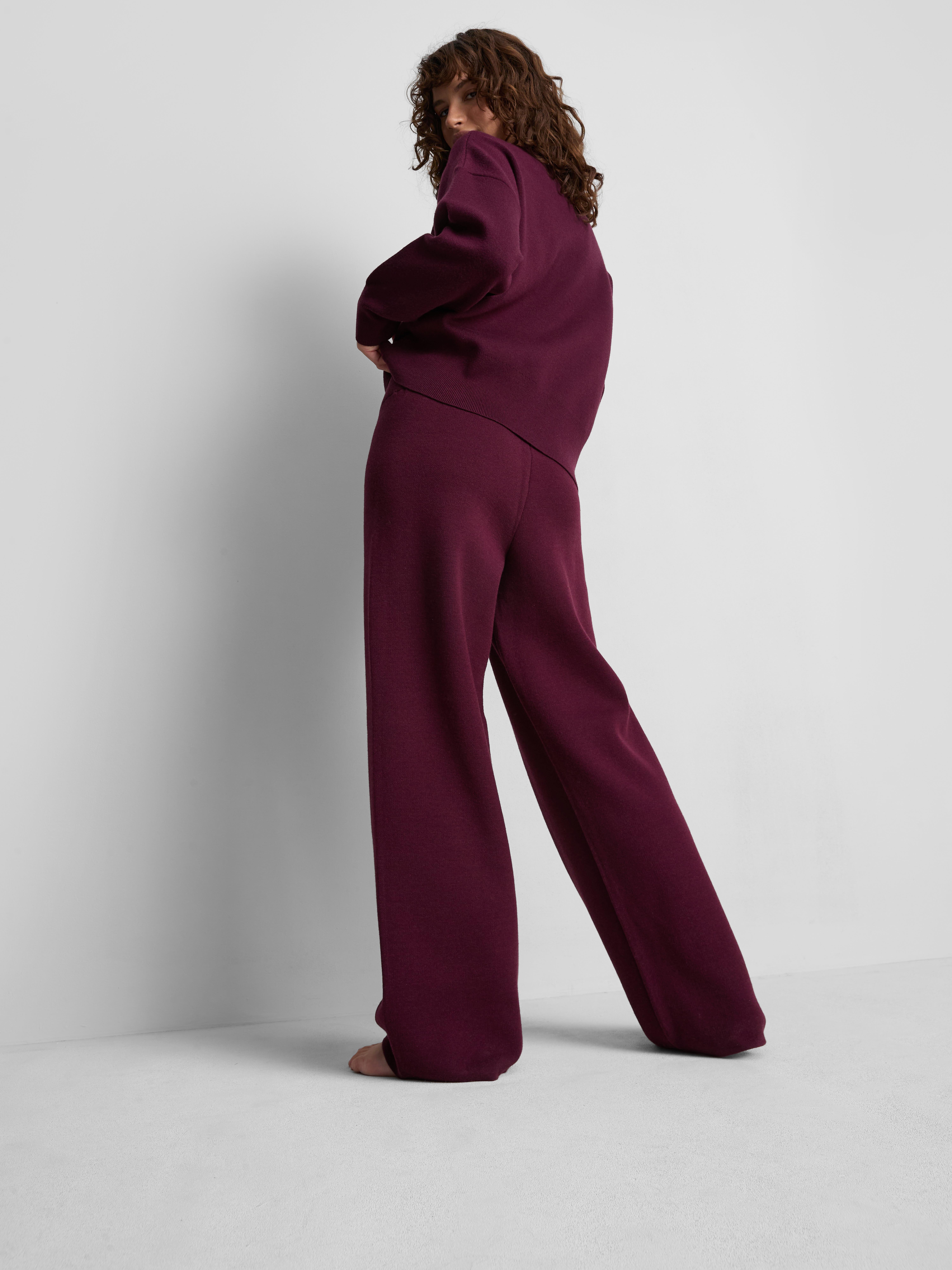 Compact Knit Wide Leg Leggings - Burgundy