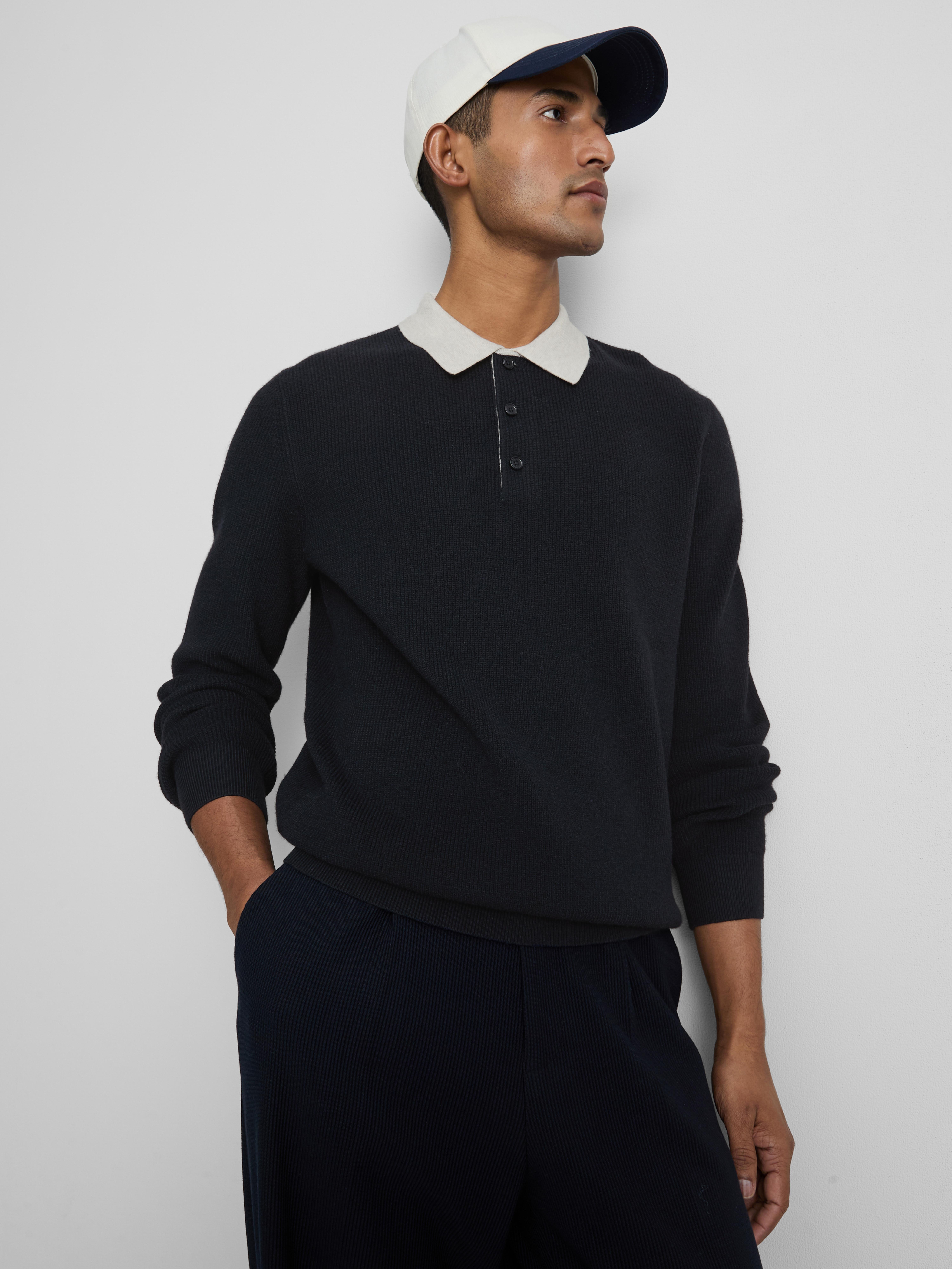 Knit Polo Sweater - Navy