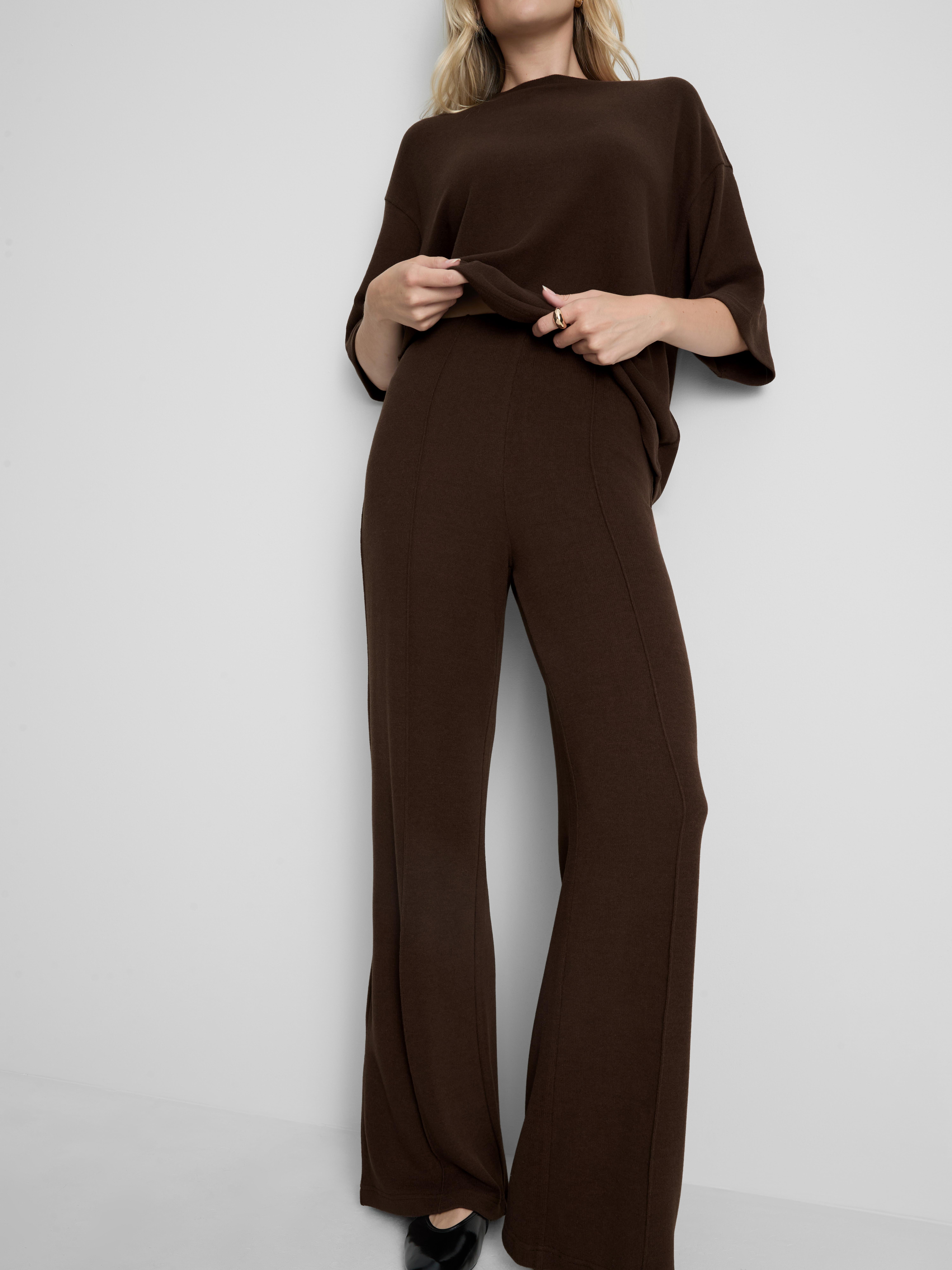 Cozy Wide Leg Sweatpants - Chocolate