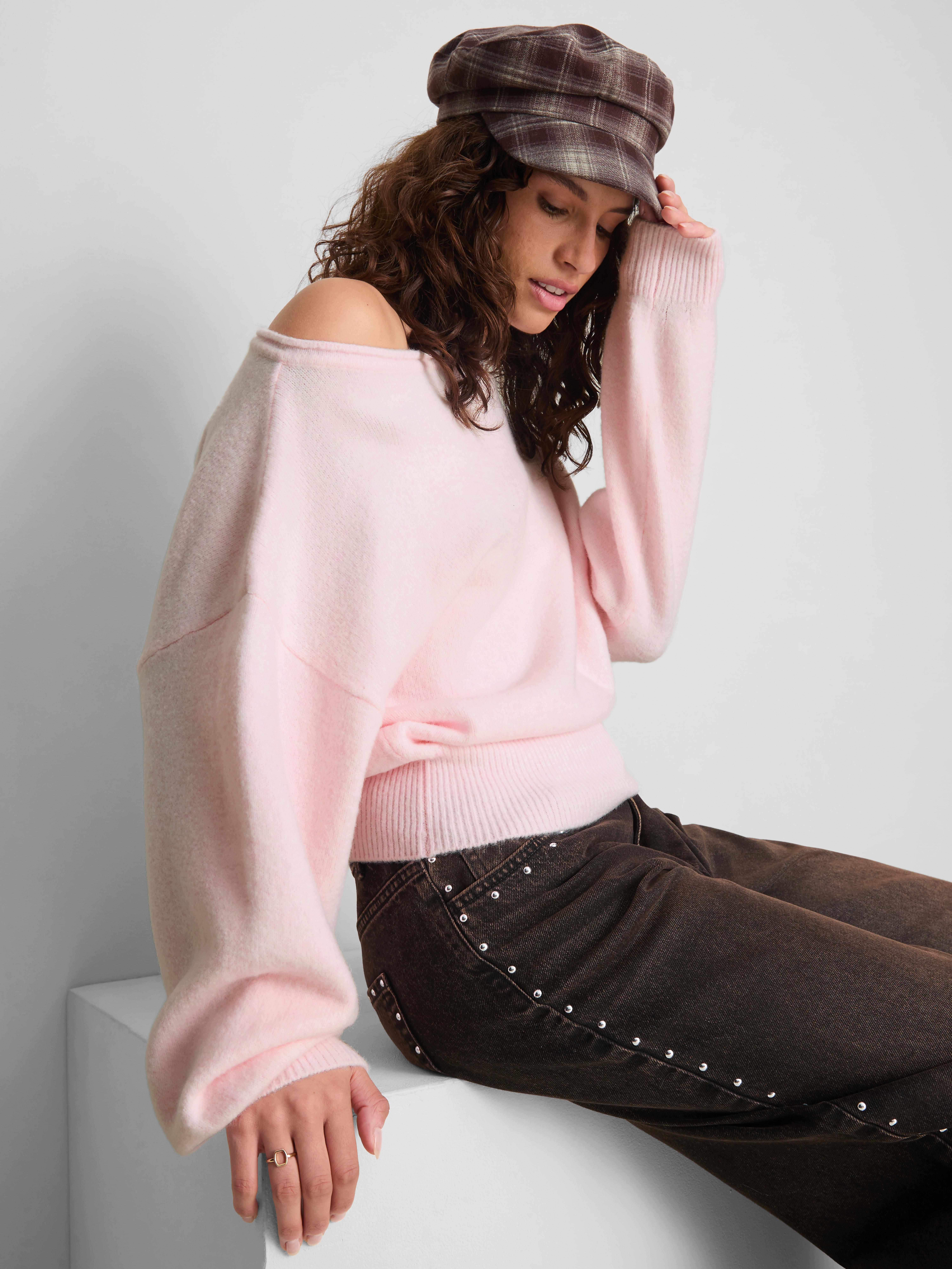 The Primark Scene | Off The Shoulder Knitted Sweater - Light Pink
