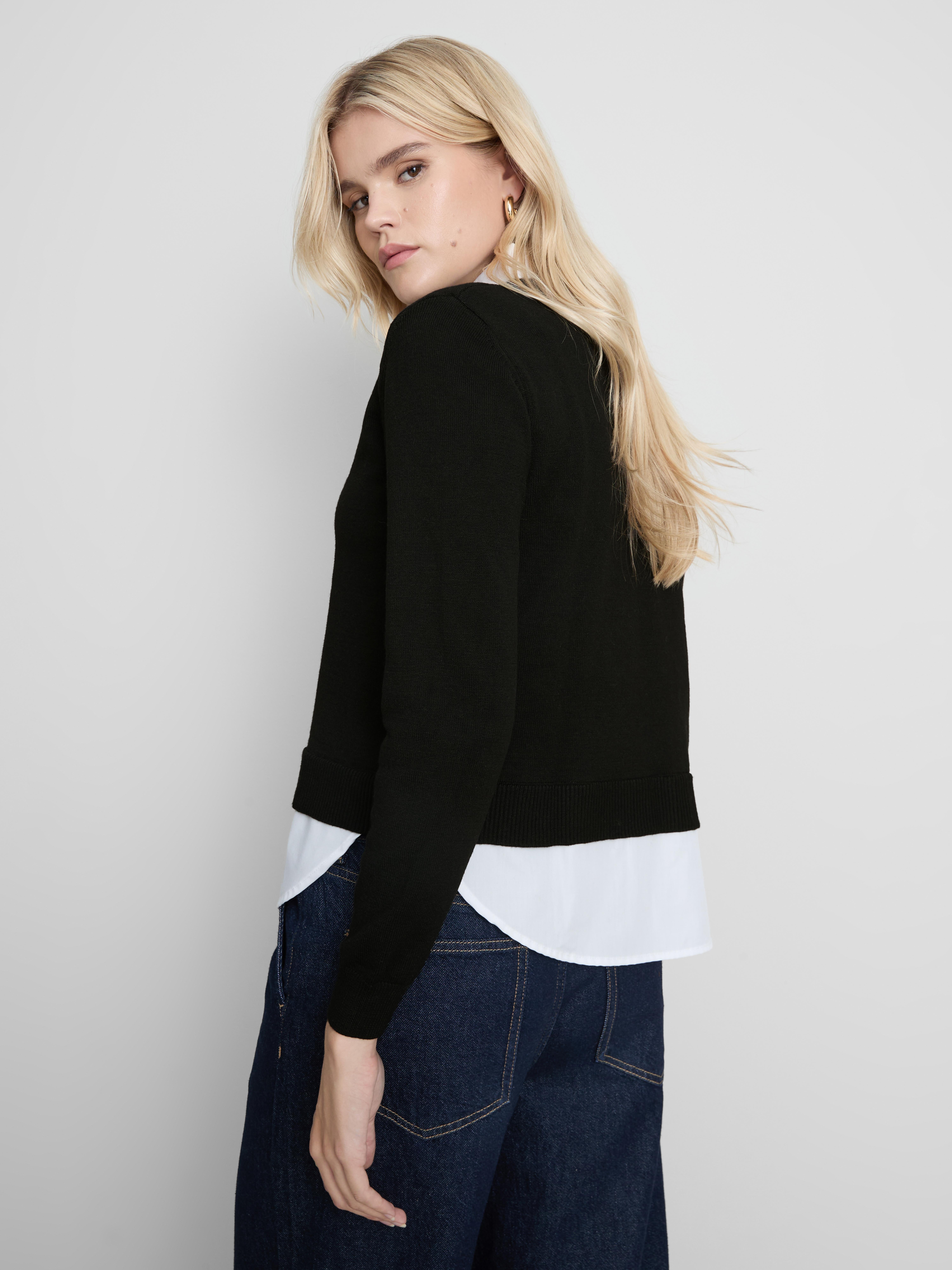 2-in-1 Button-Down & Sweater - Black