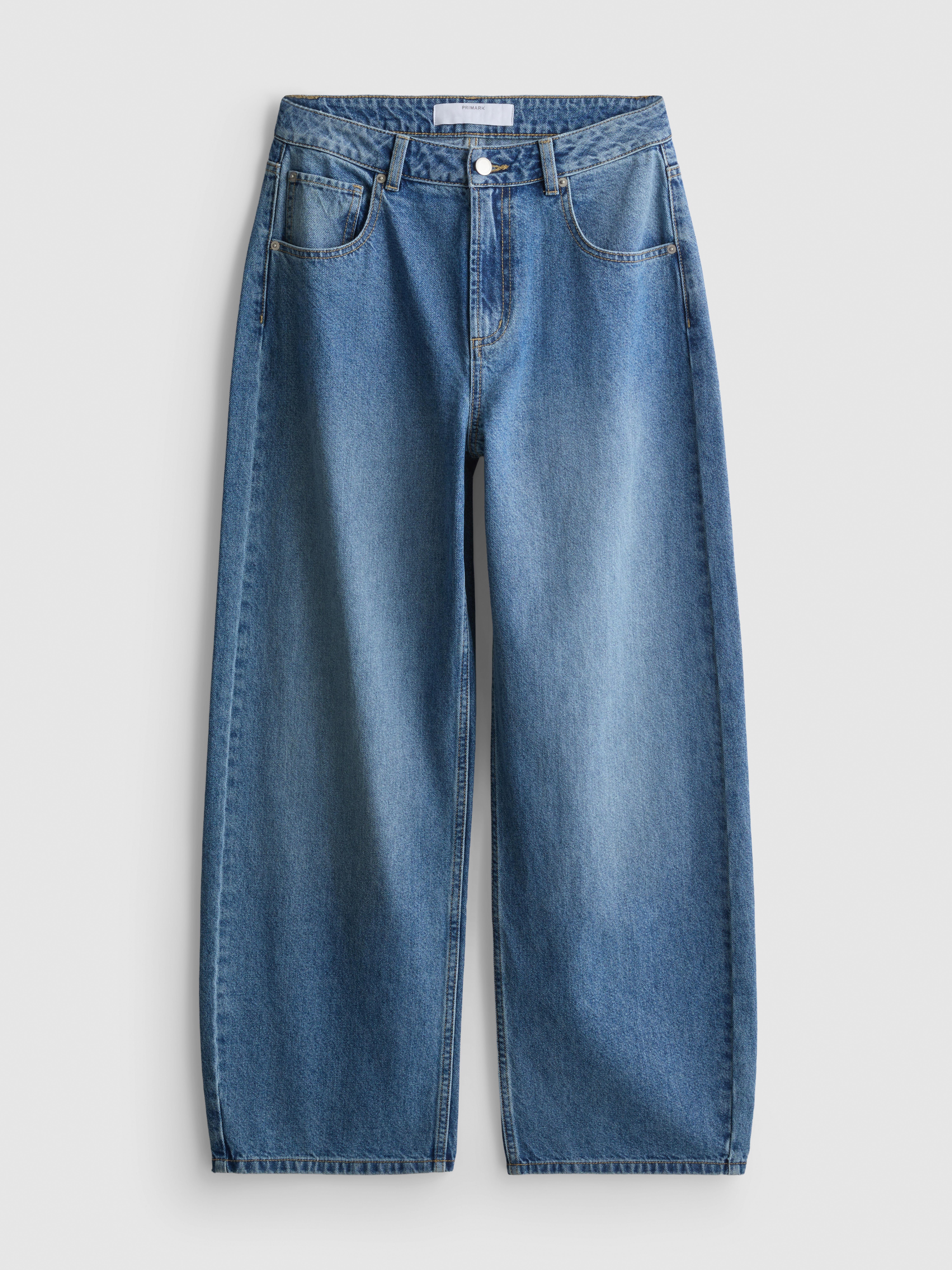High-Waisted Barrel-Leg Jeans - Mid Blue