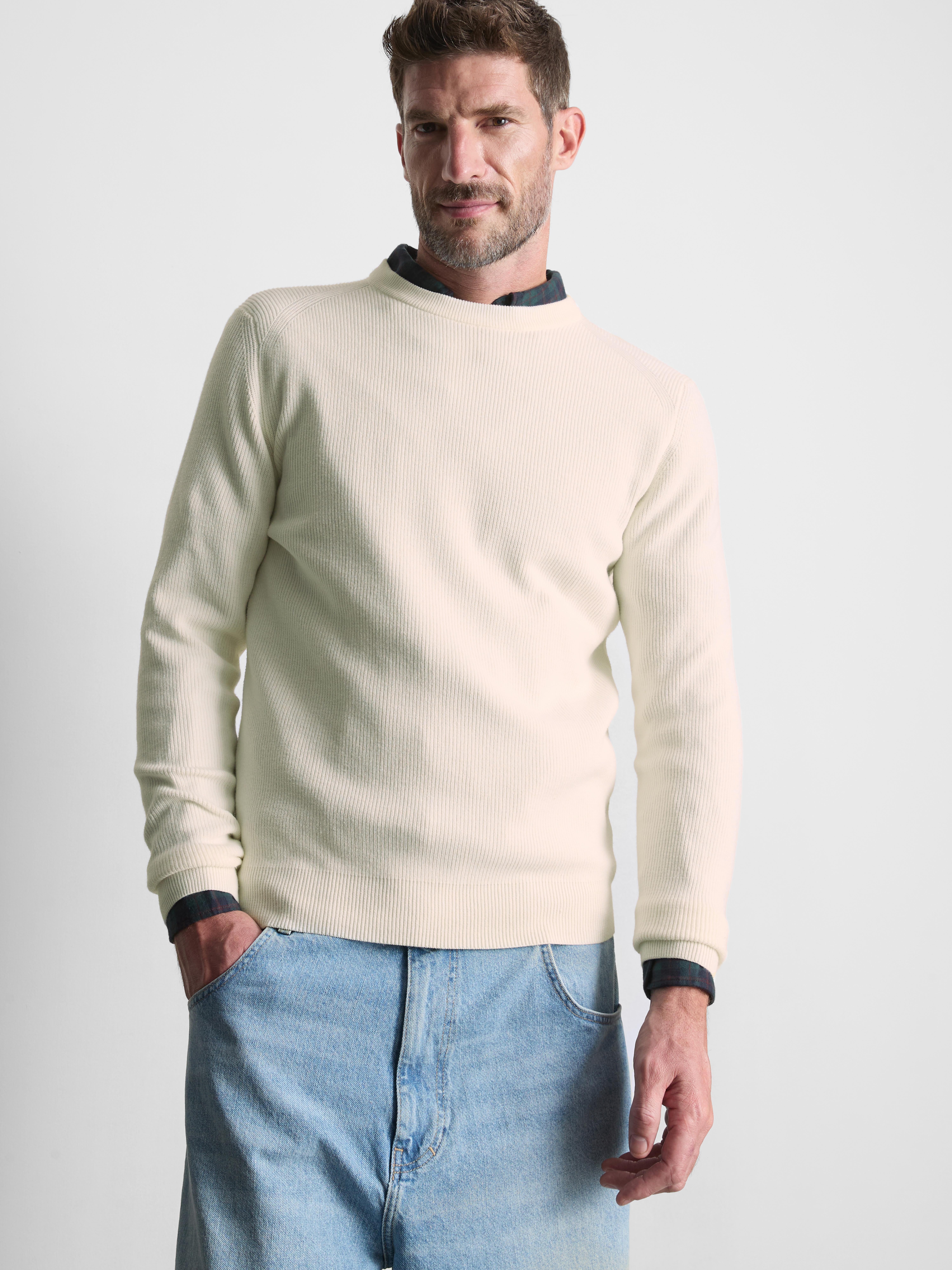 Ribbed Crewneck Sweater - White