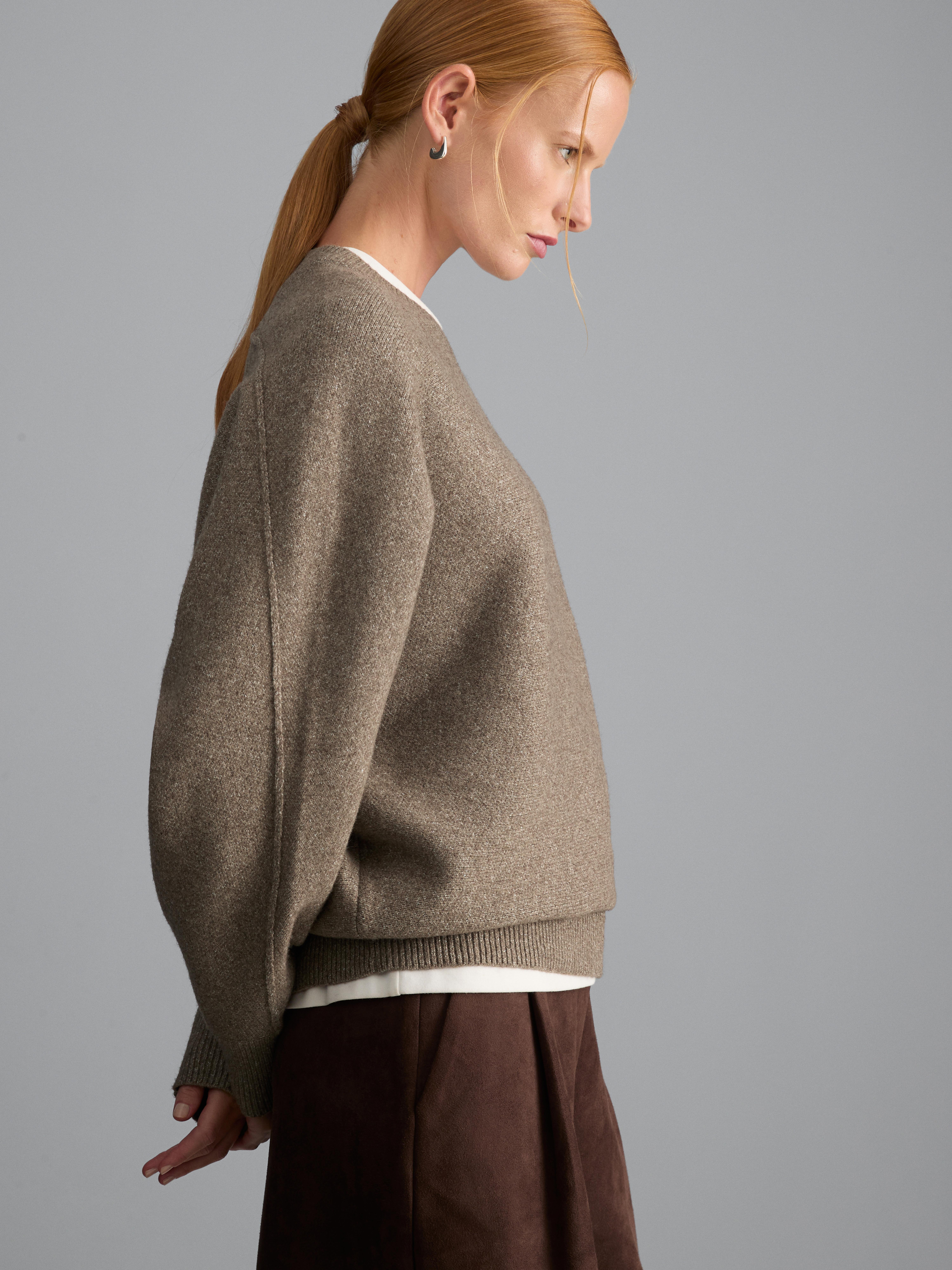 Oversized Knitted Cocoon Sweater - Taupe