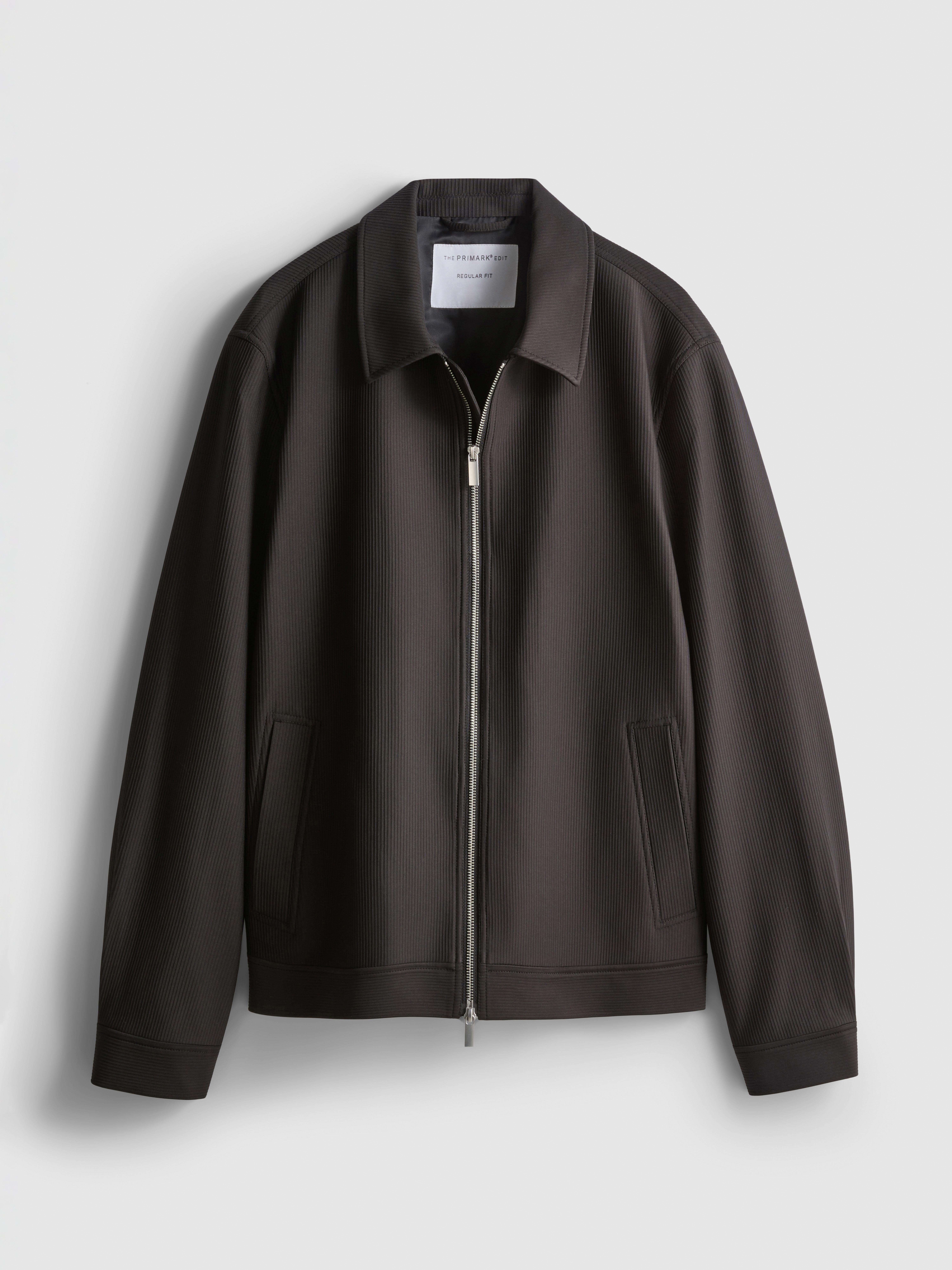 The Edit Regular Fit Plissé Zip Jacket - Black