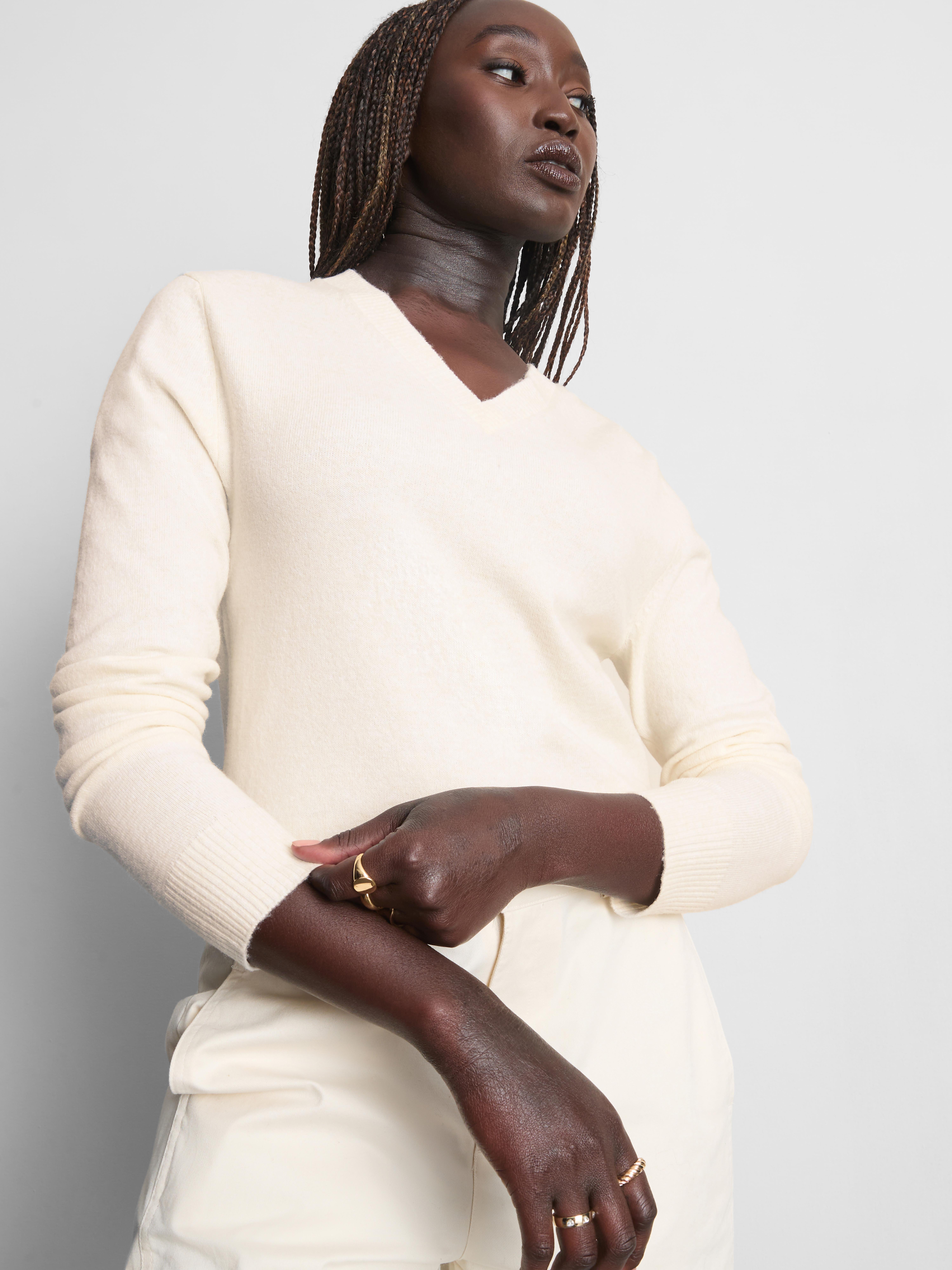 Knitted V-Neck Sweater - Ivory