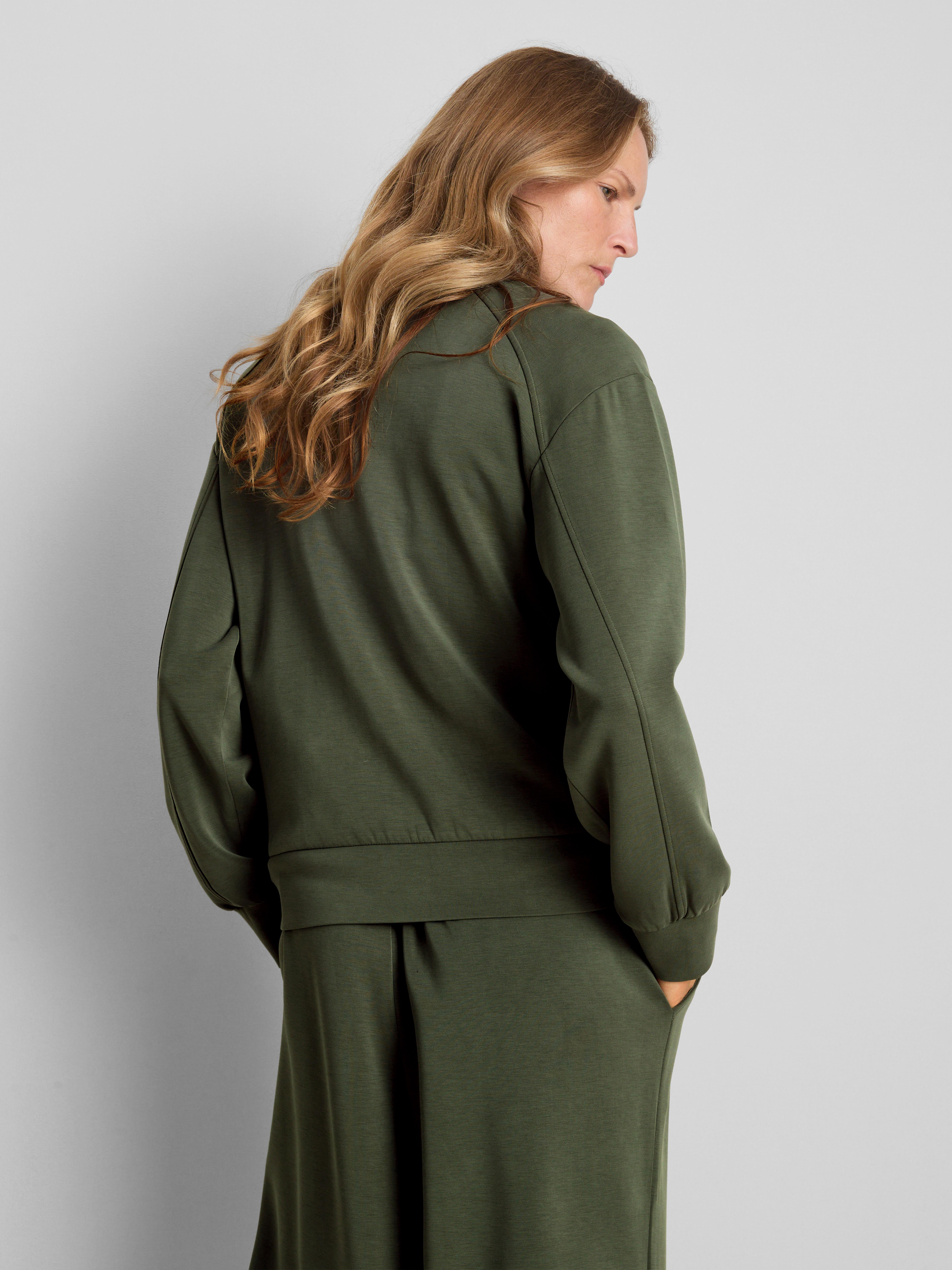 Modal Blend Zip Through Sweatshirt - Olive