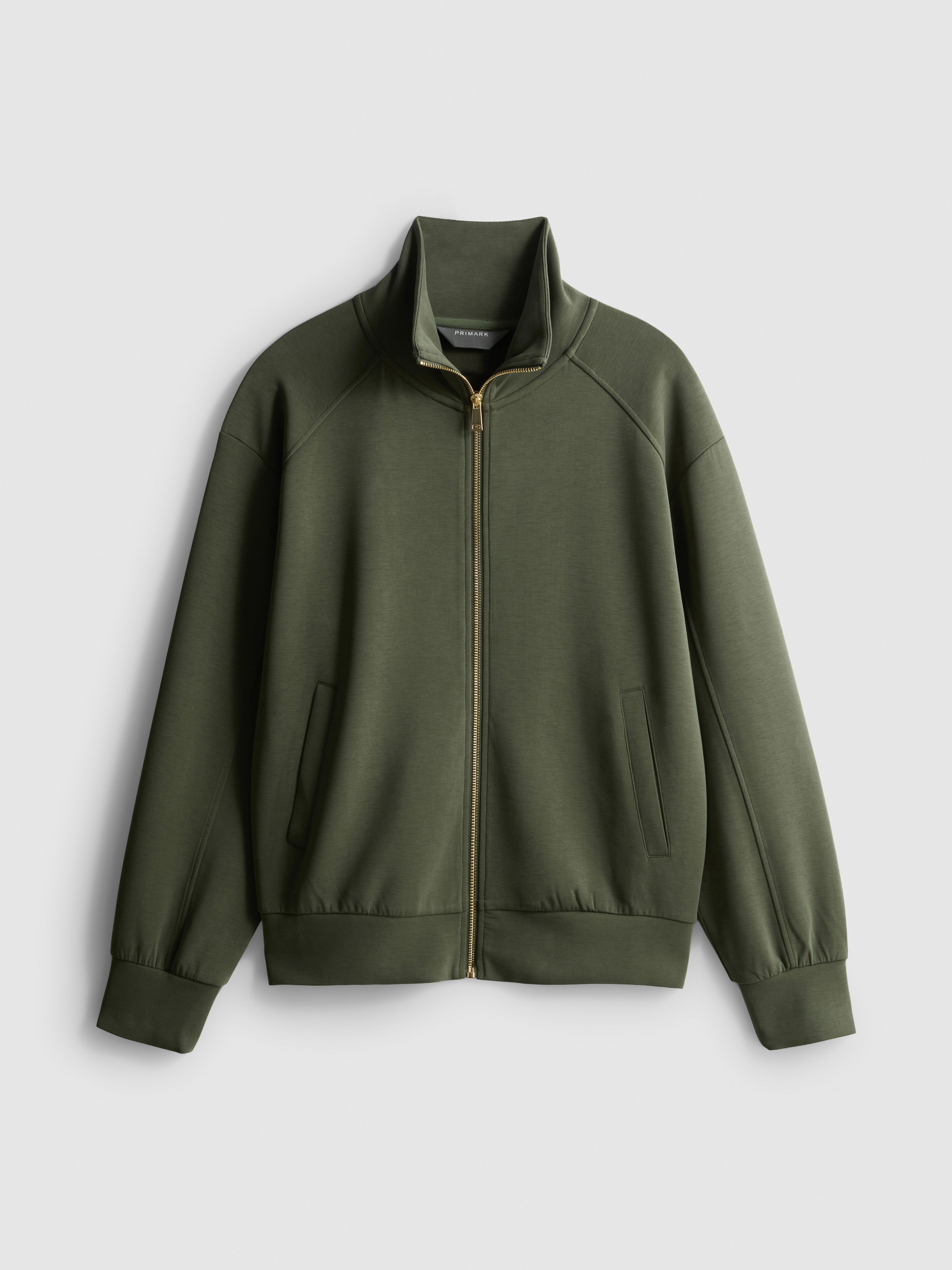 Modal Blend Zip Through Sweatshirt - Olive