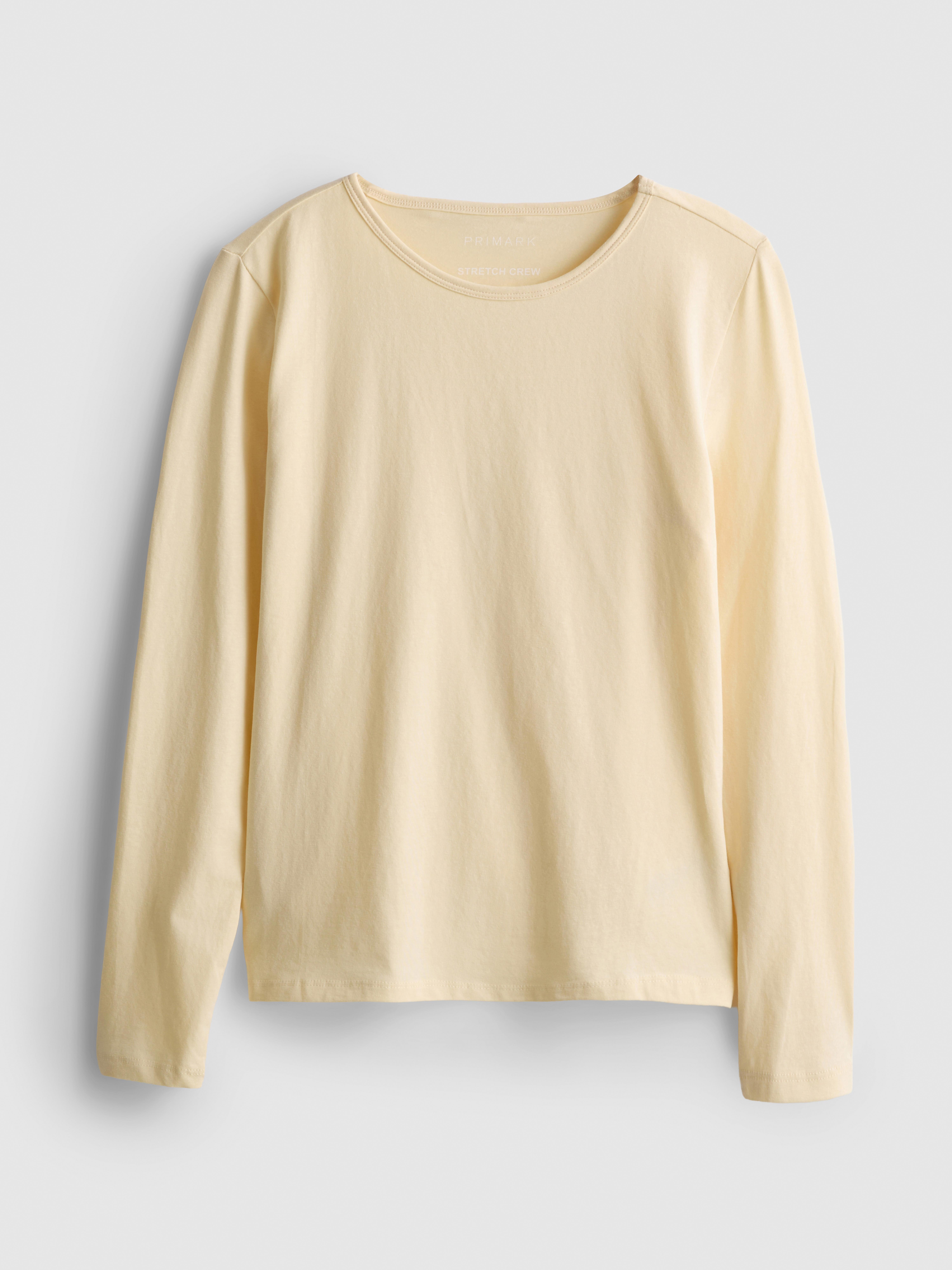 Cotton-Rich Stretch Long-Sleeve Crewneck Top - Cream