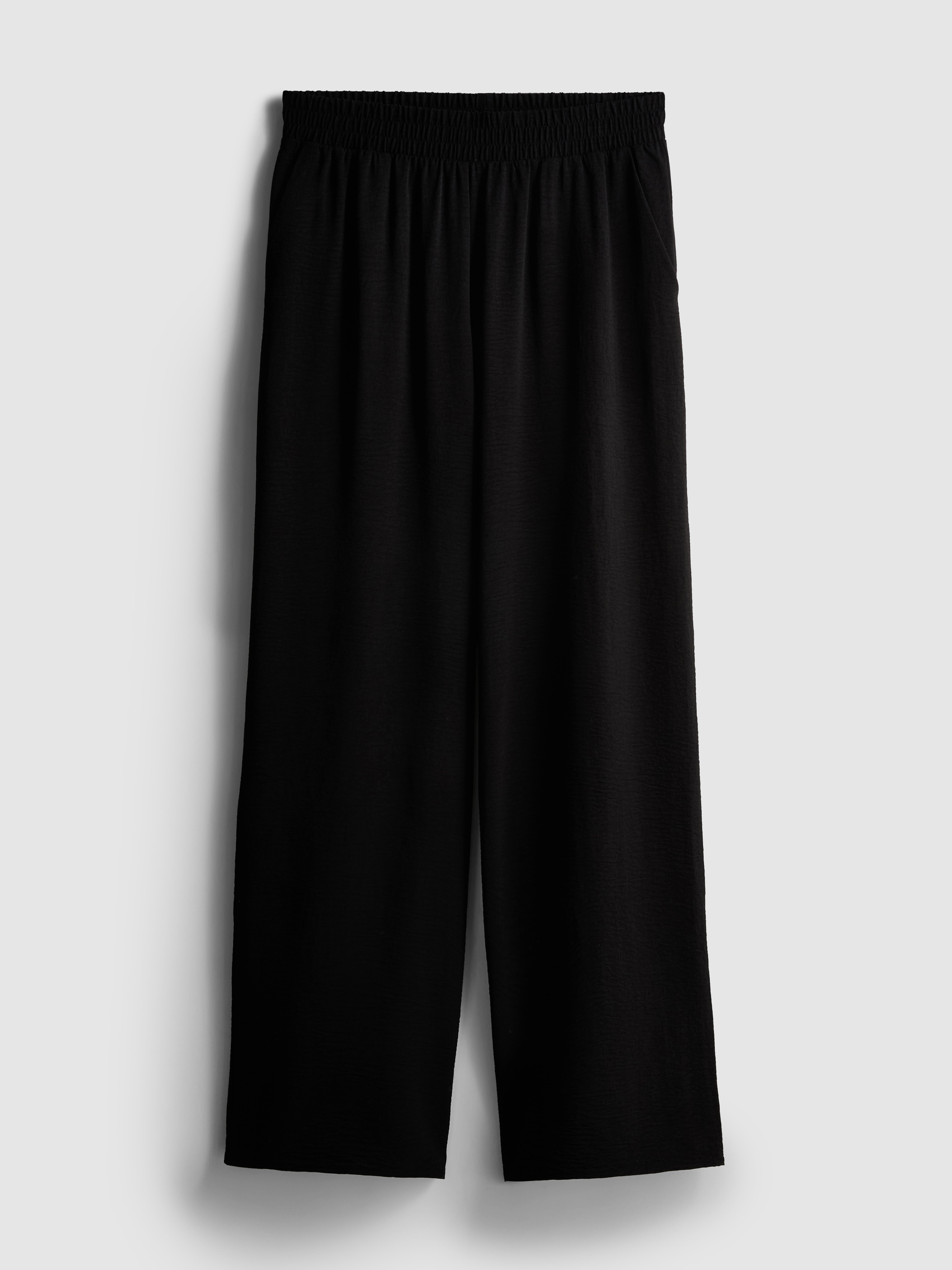 Elastic Waist Wide-Leg Pants - Black
