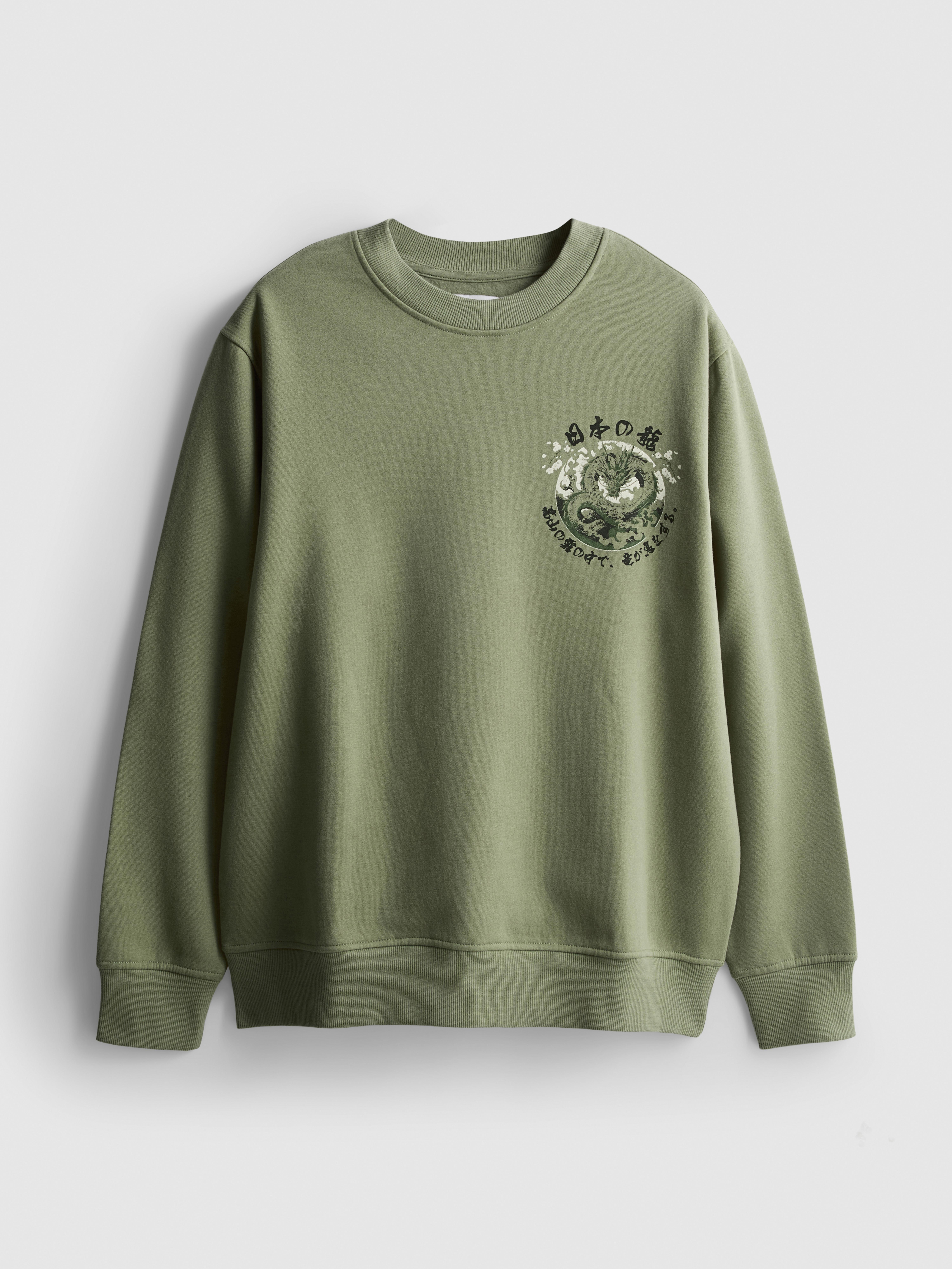 Cotton-Blend Dragon Sweatshirt - Green