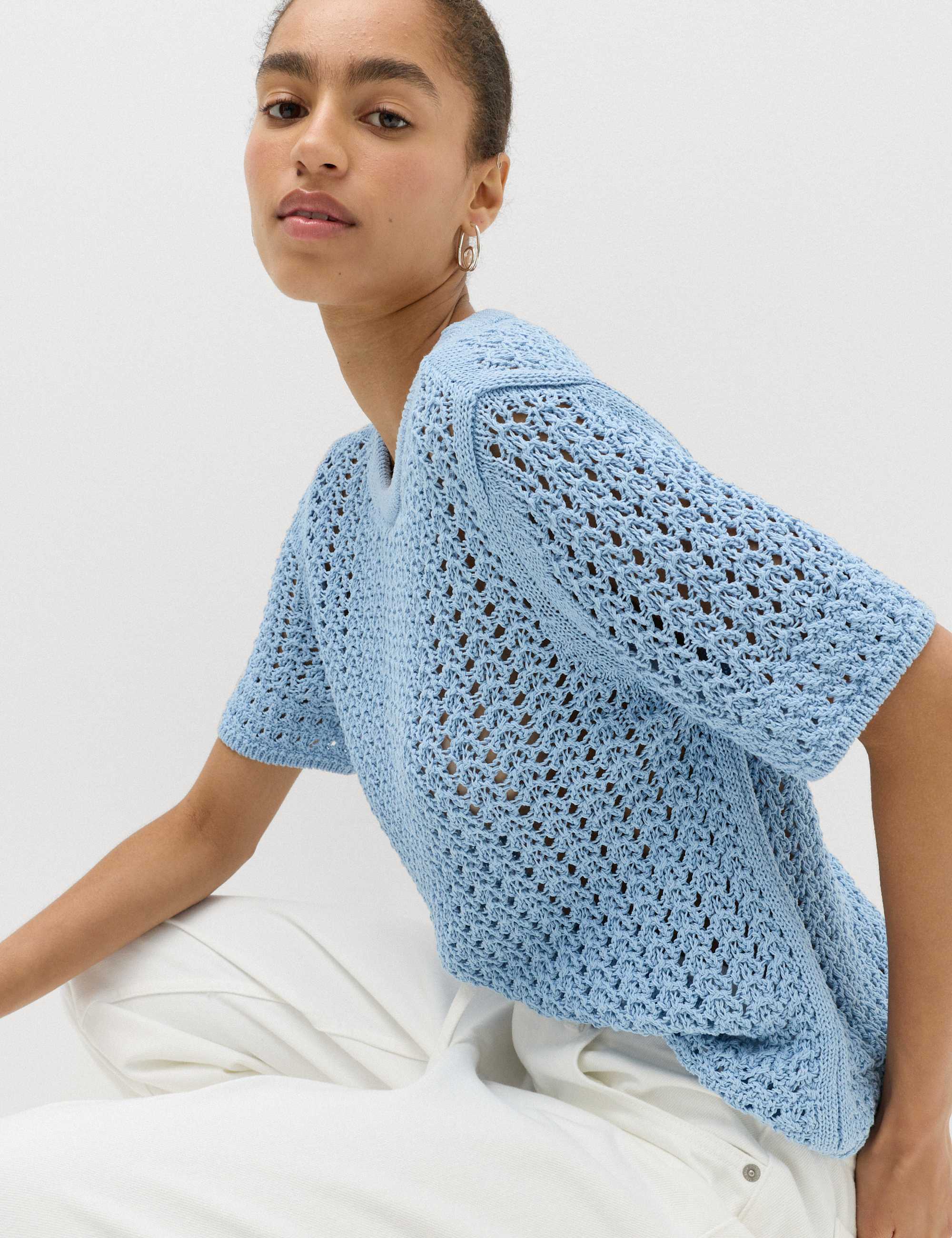 Cotton Blend Textured Knitted Top