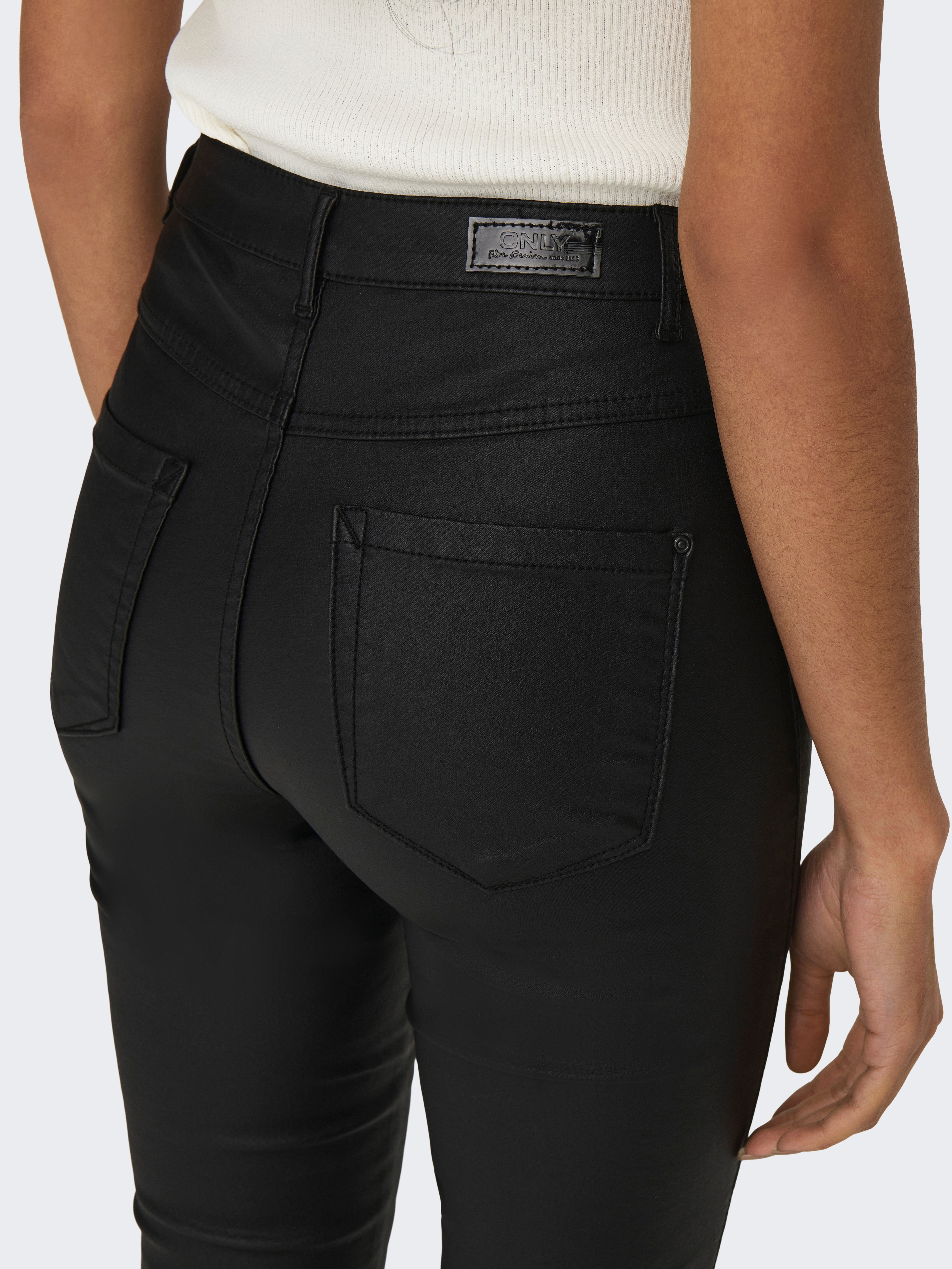 ONLROYAL Skinny Fit coated Leather trousers Black