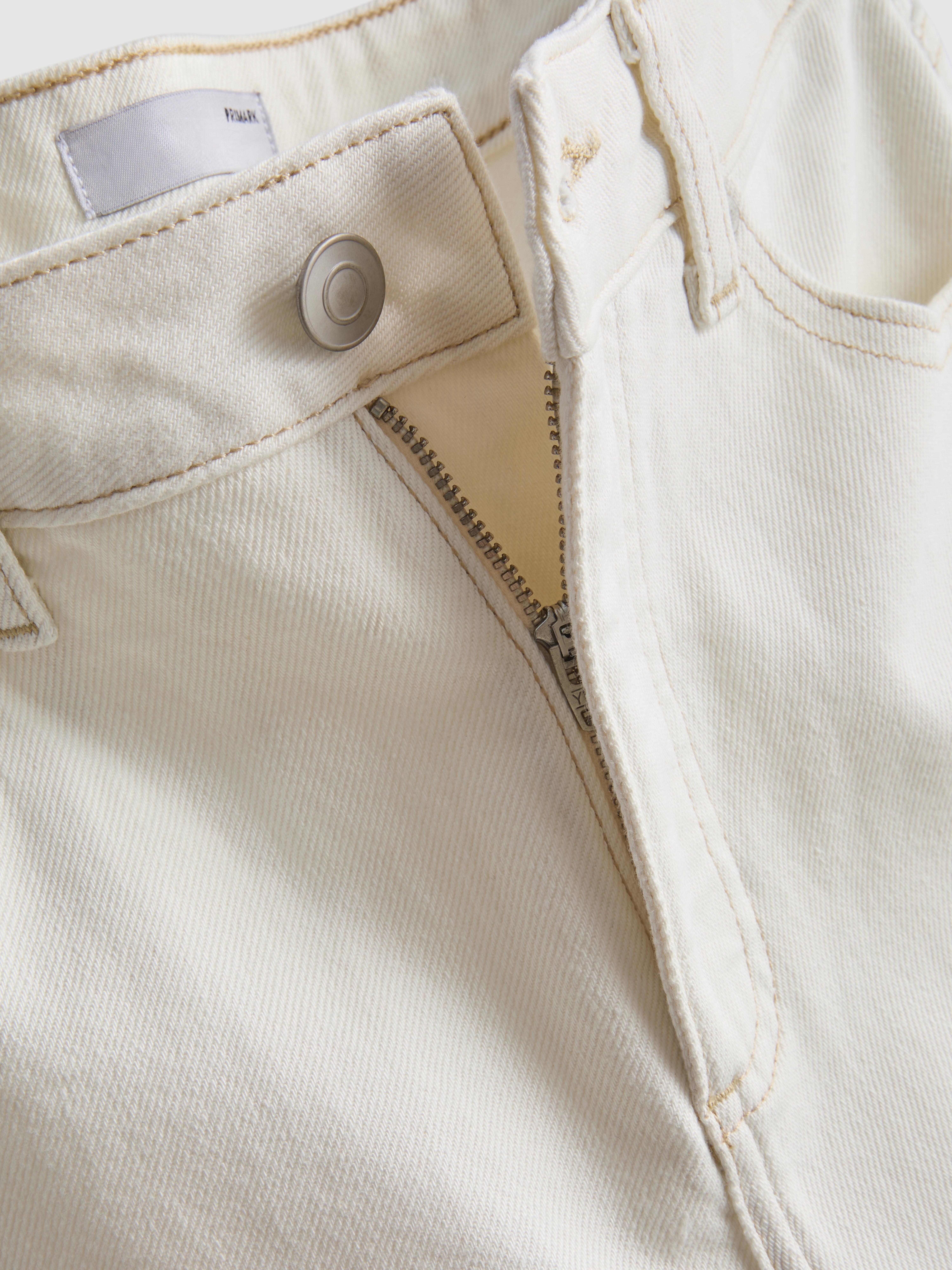 Cotton Denim Straight Leg Jeans - Ivory