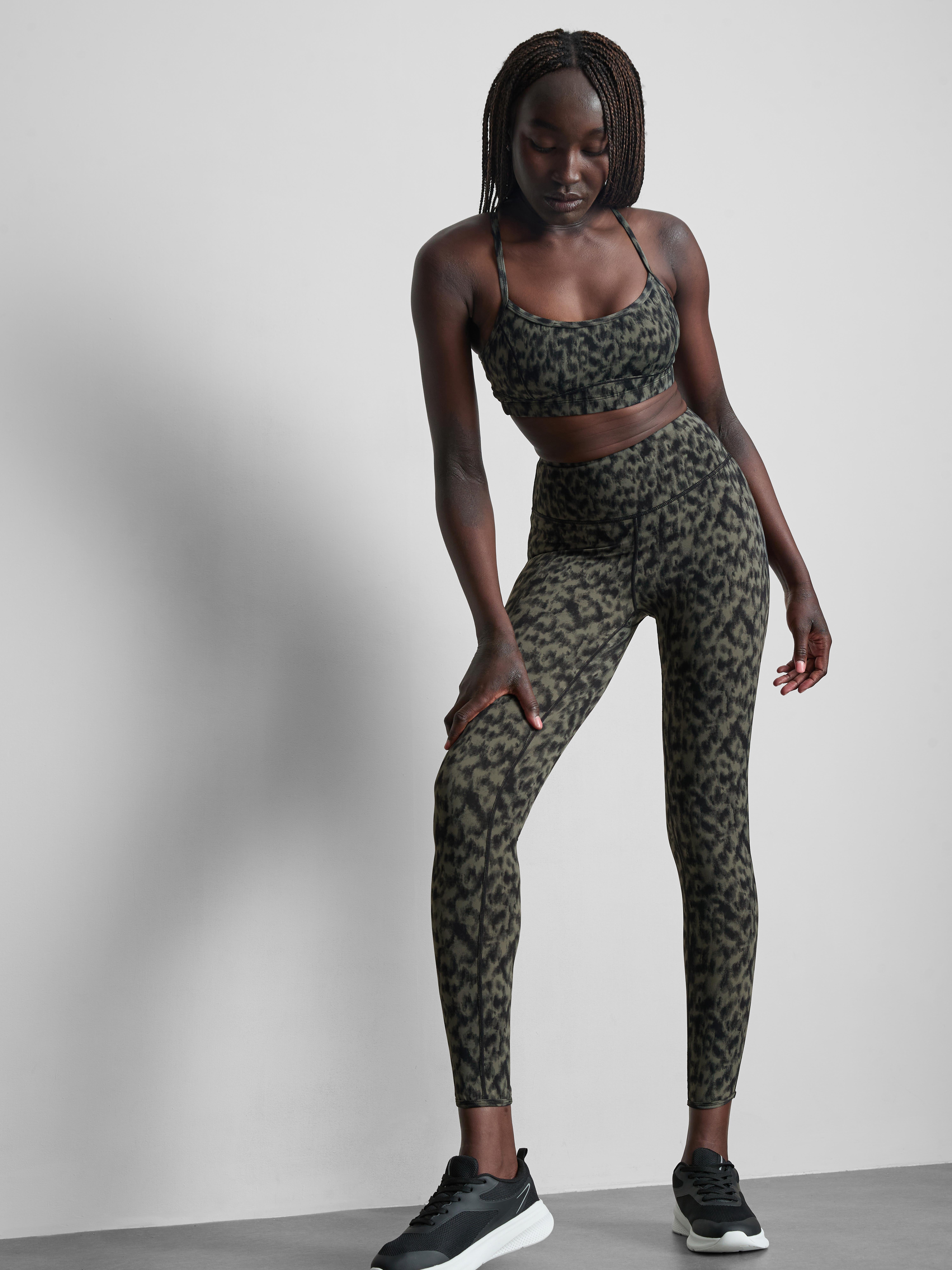 High-Waisted Leopard Print Active Leggings - Olive