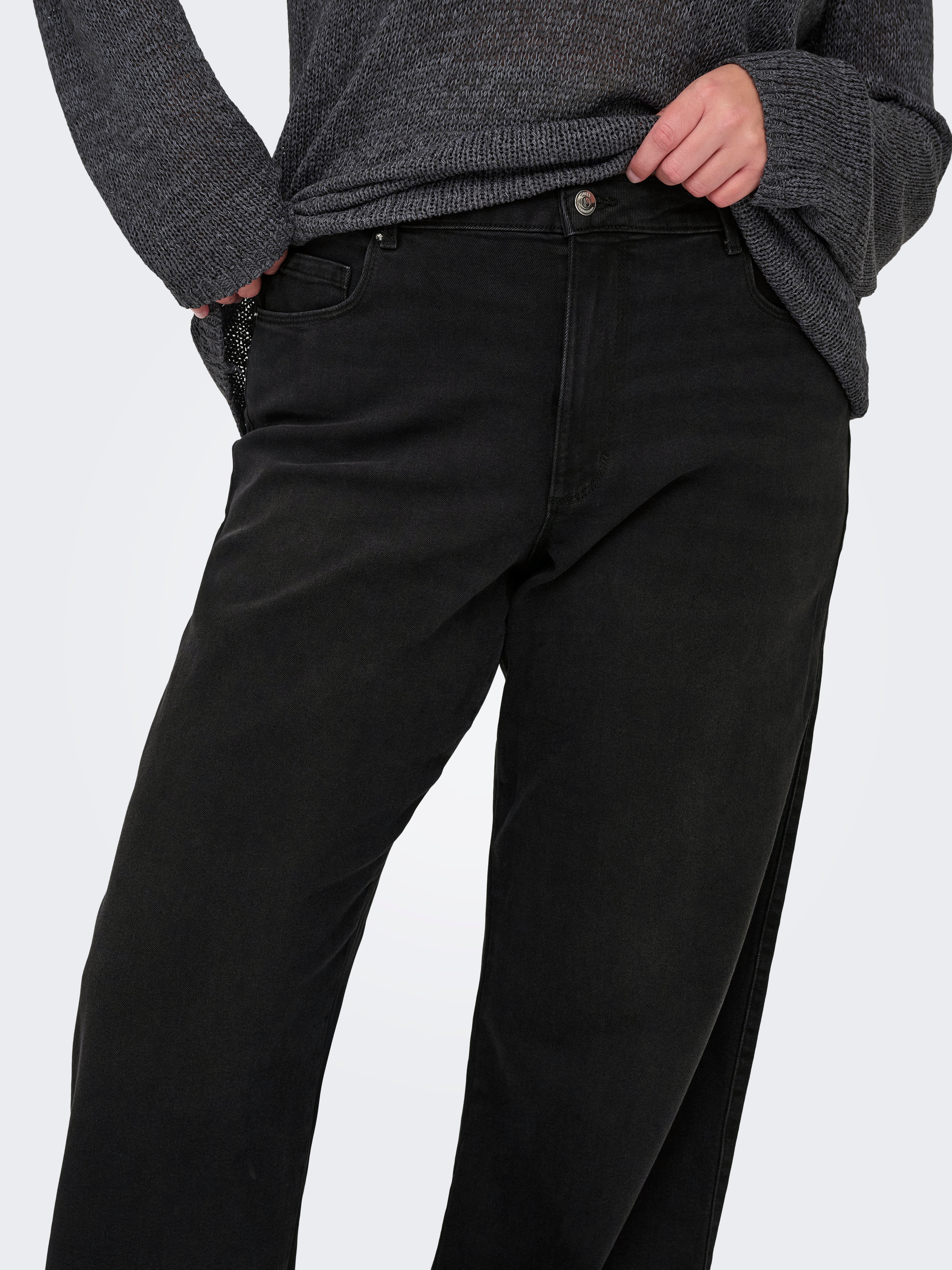 CARSNOW High waist Wide Leg Fit Jeans Washed Black