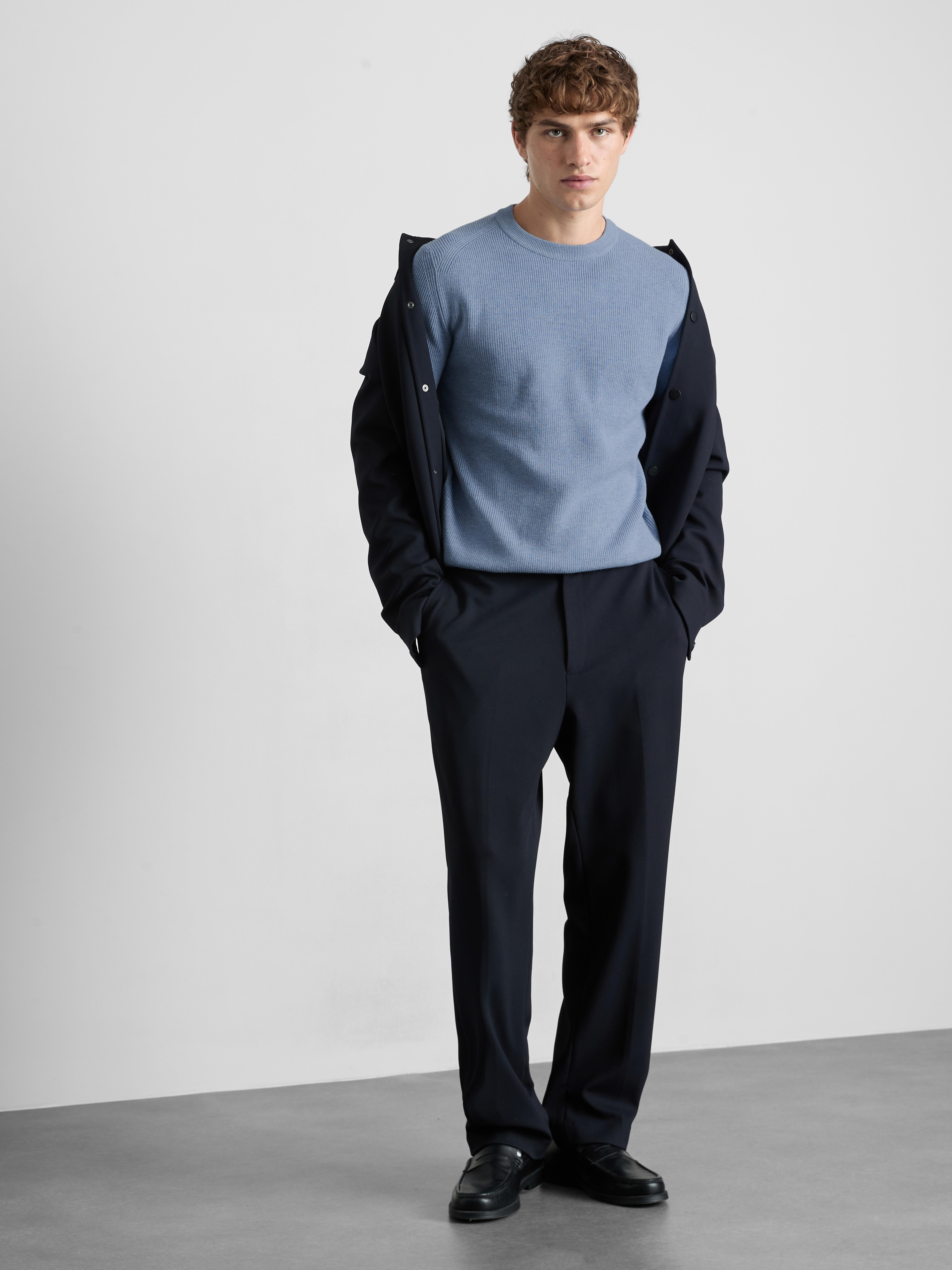 Ribbed Crewneck Sweater - Light Blue