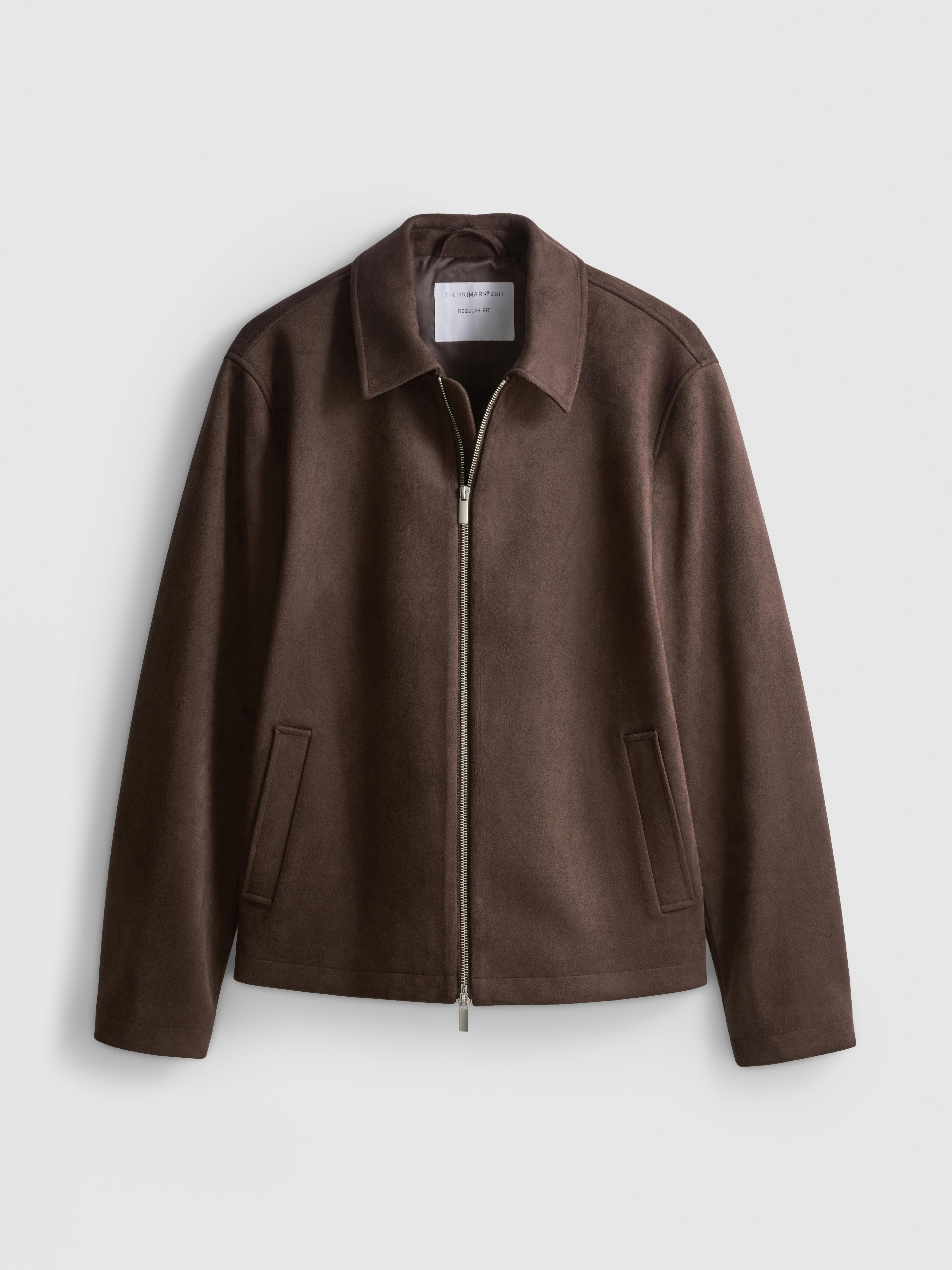 The Edit Regular Fit Suedette Jacket - Dark Brown