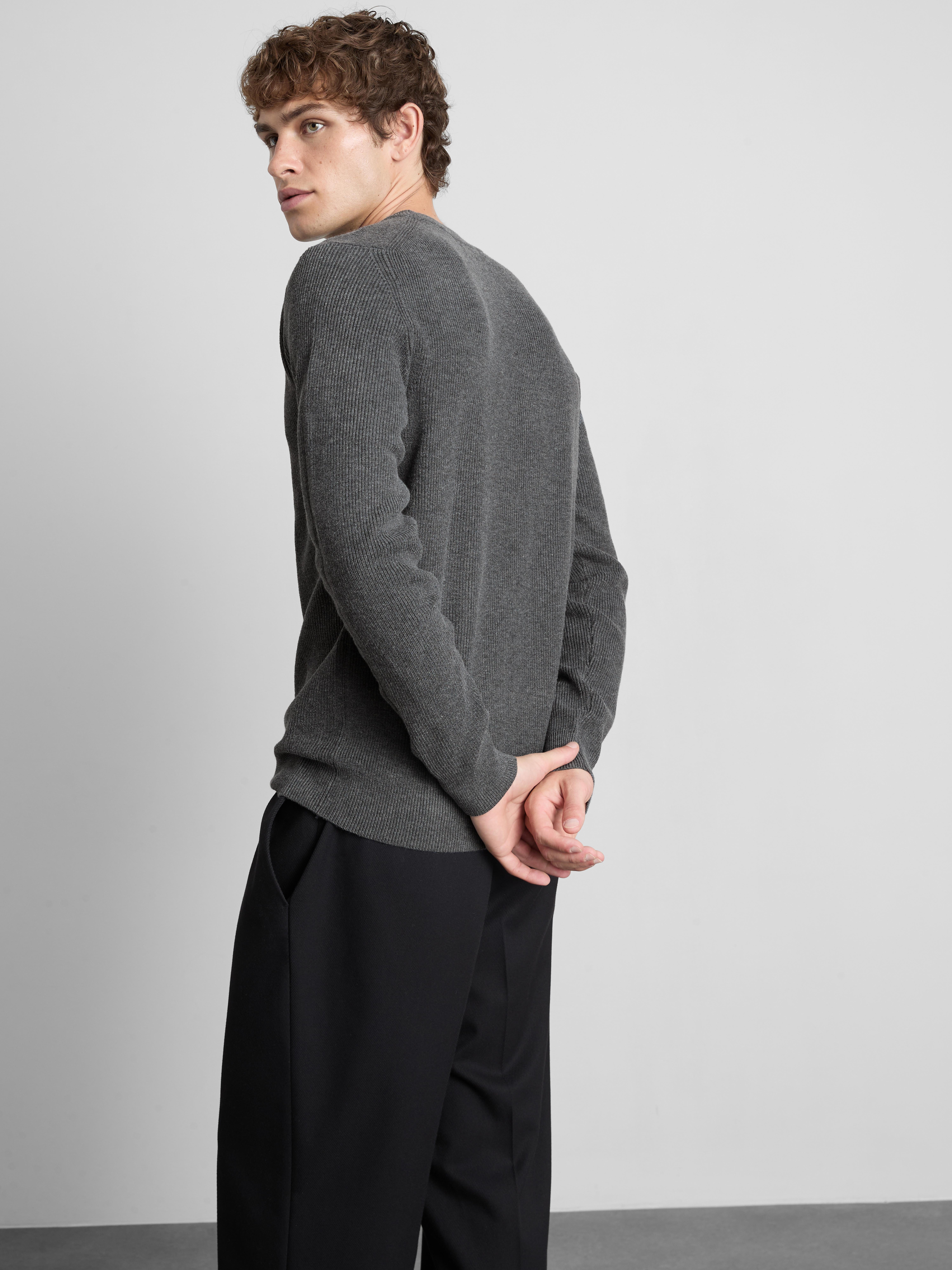 Ribbed Crewneck Sweater - Charcoal