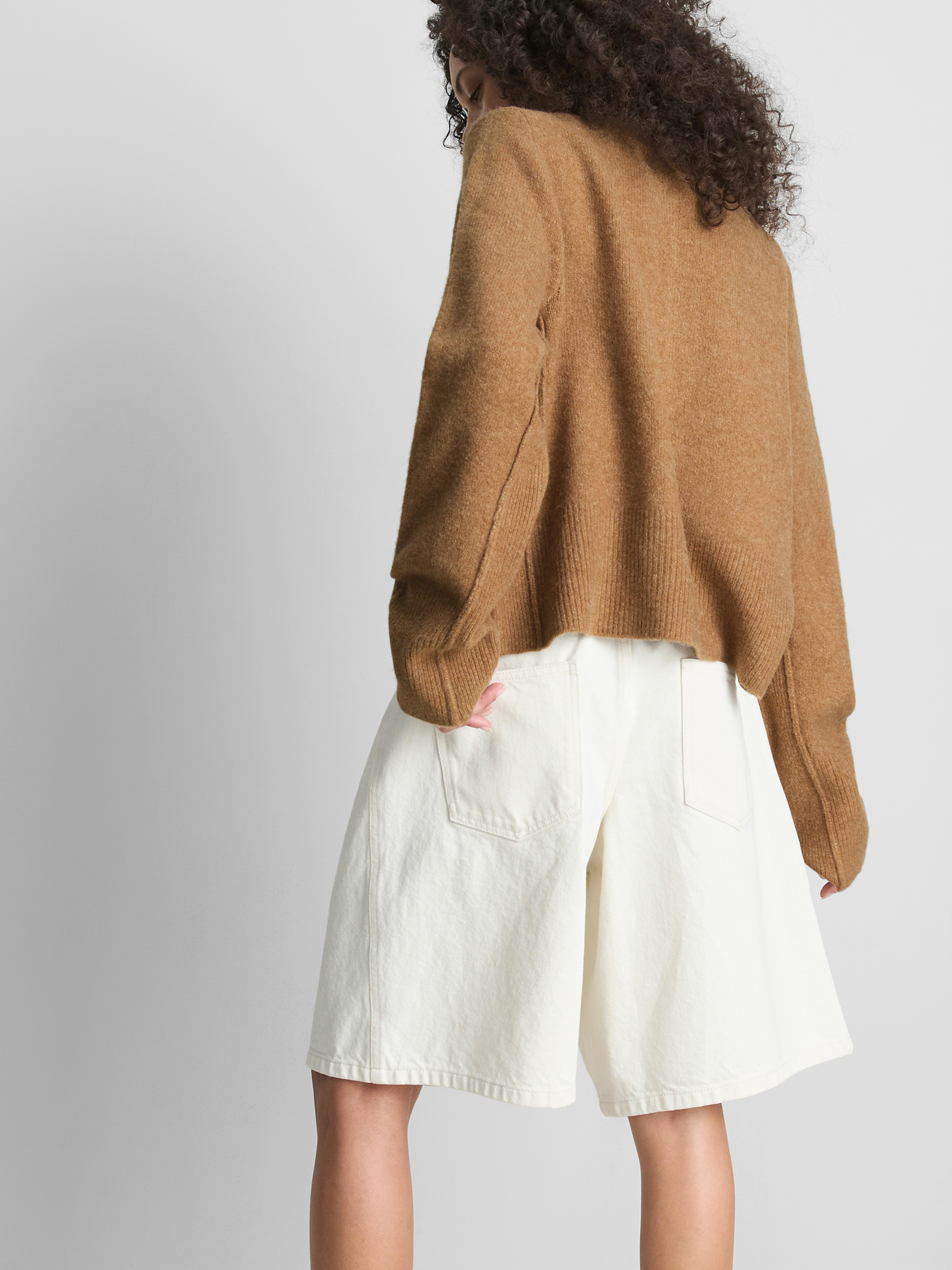 Relaxed Knitted Crew Neck Cardigan - Camel