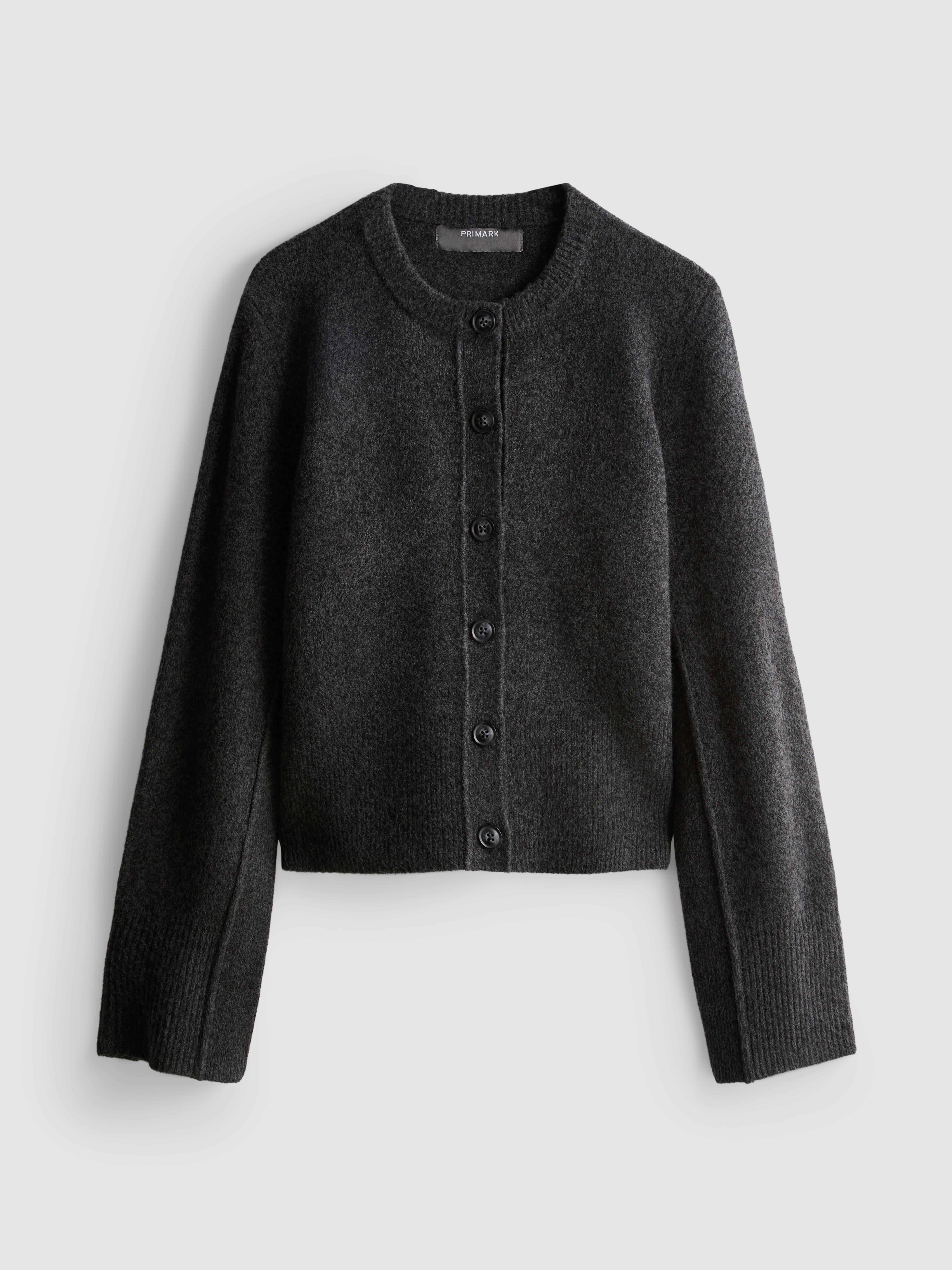 Relaxed Knitted Crew Neck Cardigan - Charcoal