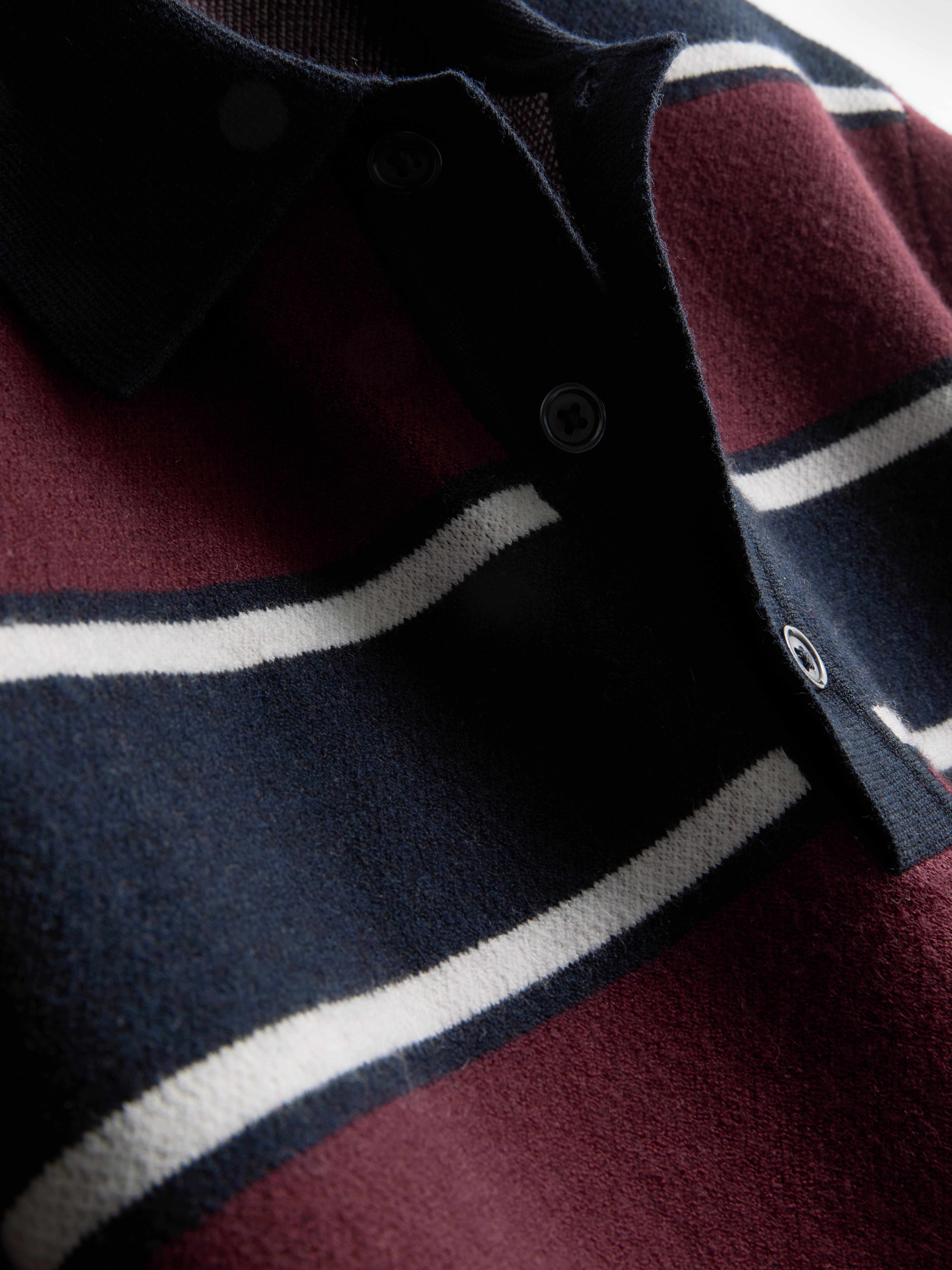Stripe Knitted Collared Sweater - Navy