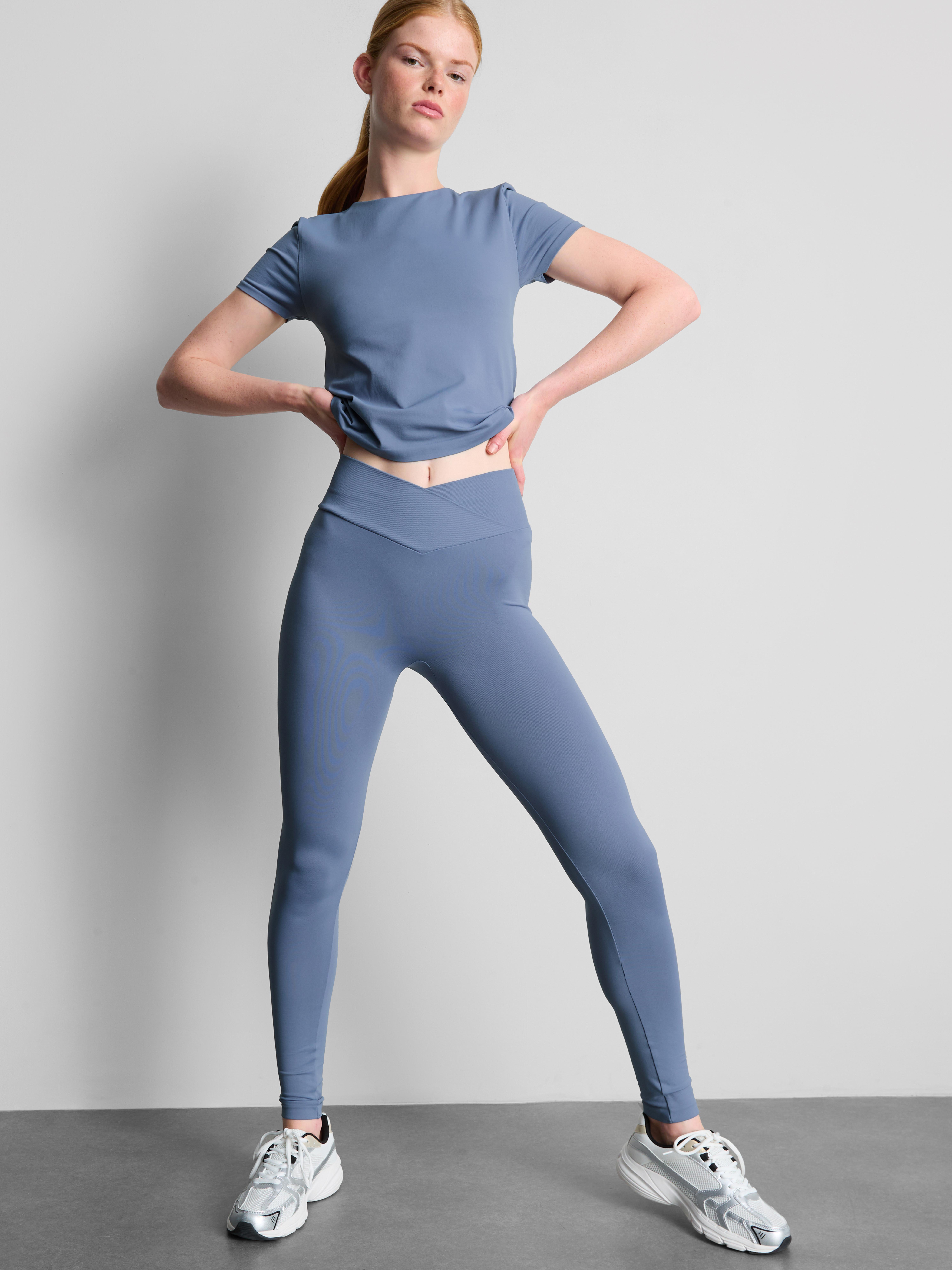 Seamless Cross-Waistband Active Leggings - Mid Blue