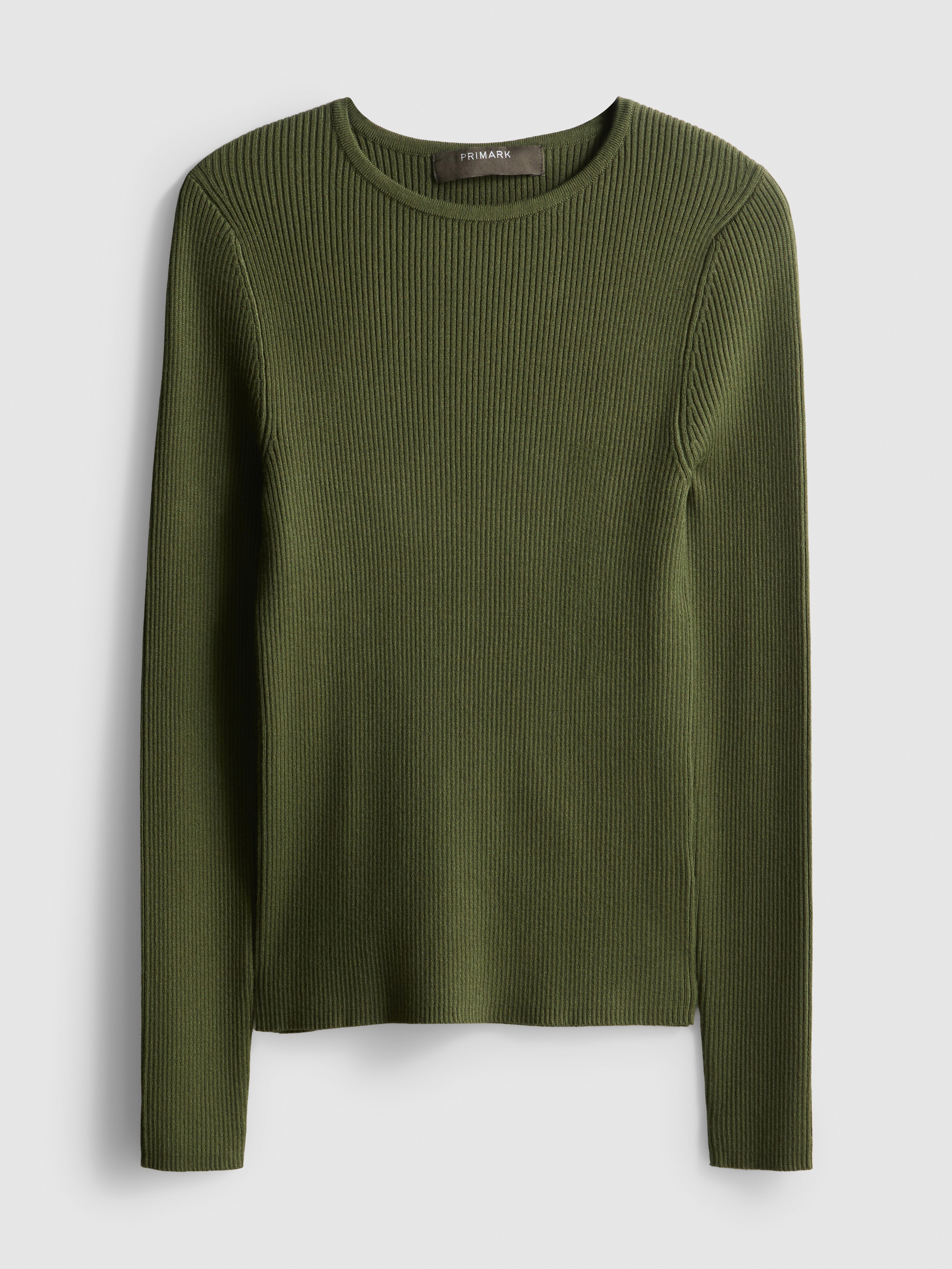Ribbed Crew Neck Sweater - Olive