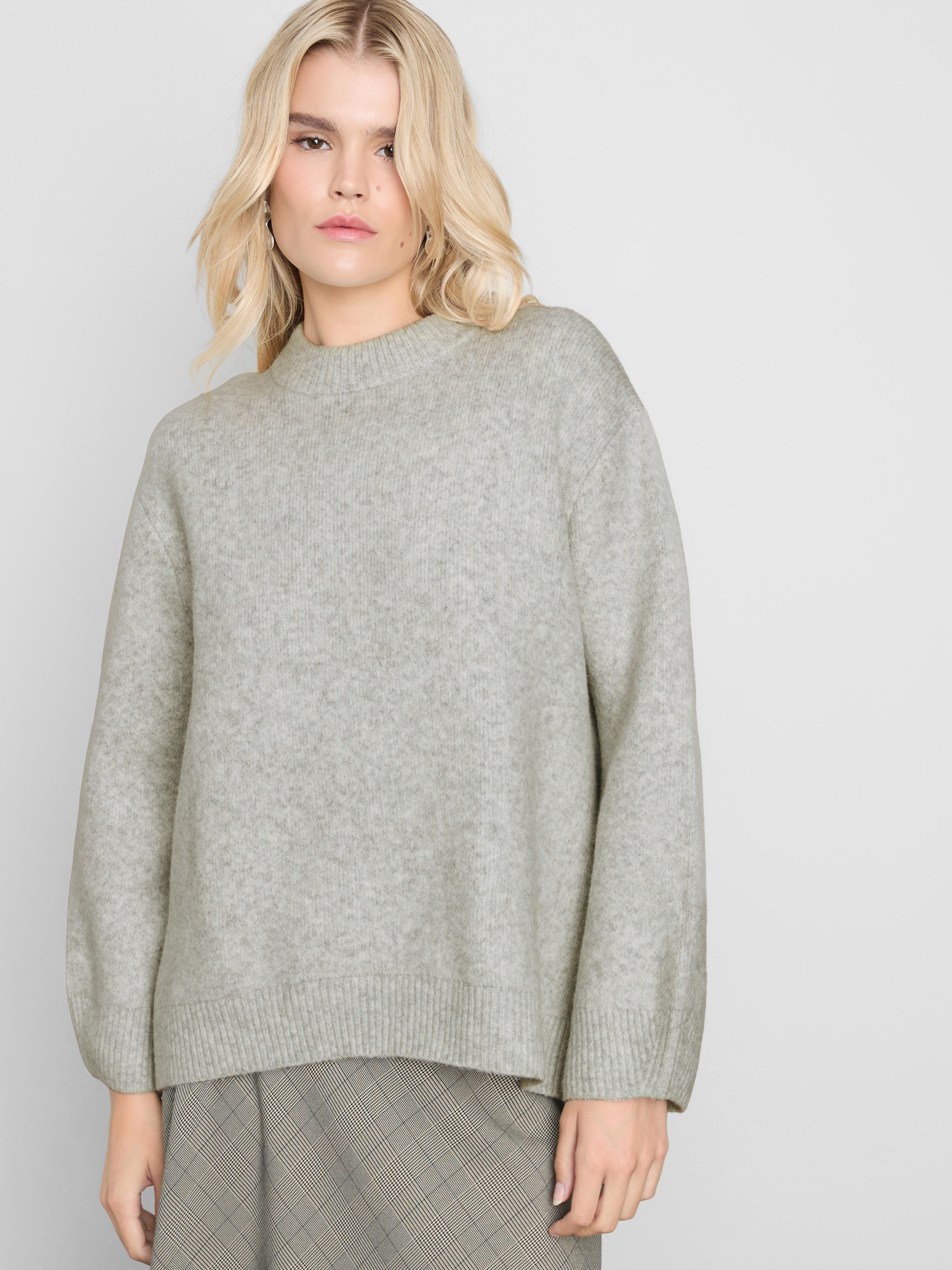 Wool Blend Oversized Crew Neck Sweater - Gray Heather