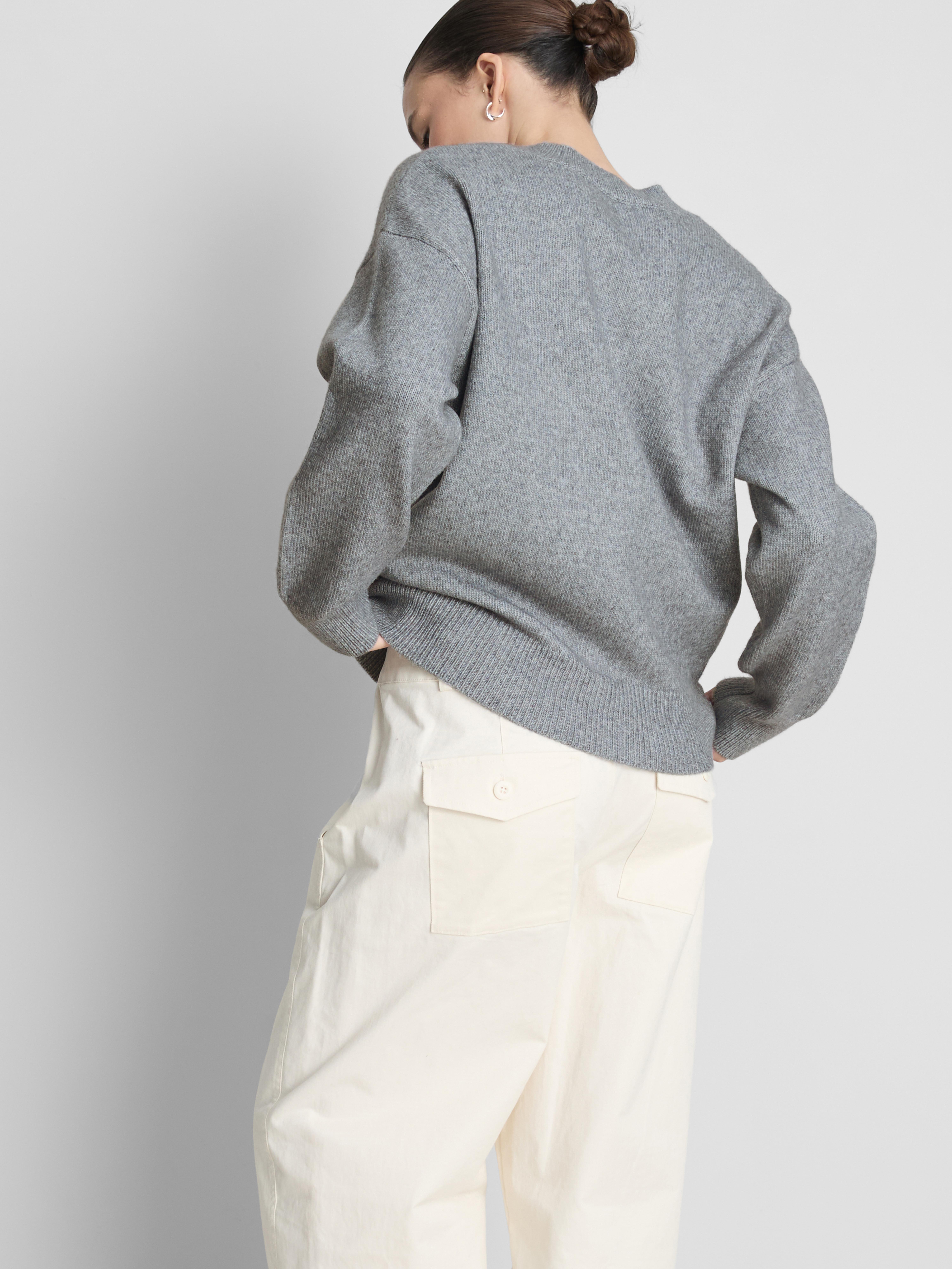 Knitted V-Neck Sweater - Gray